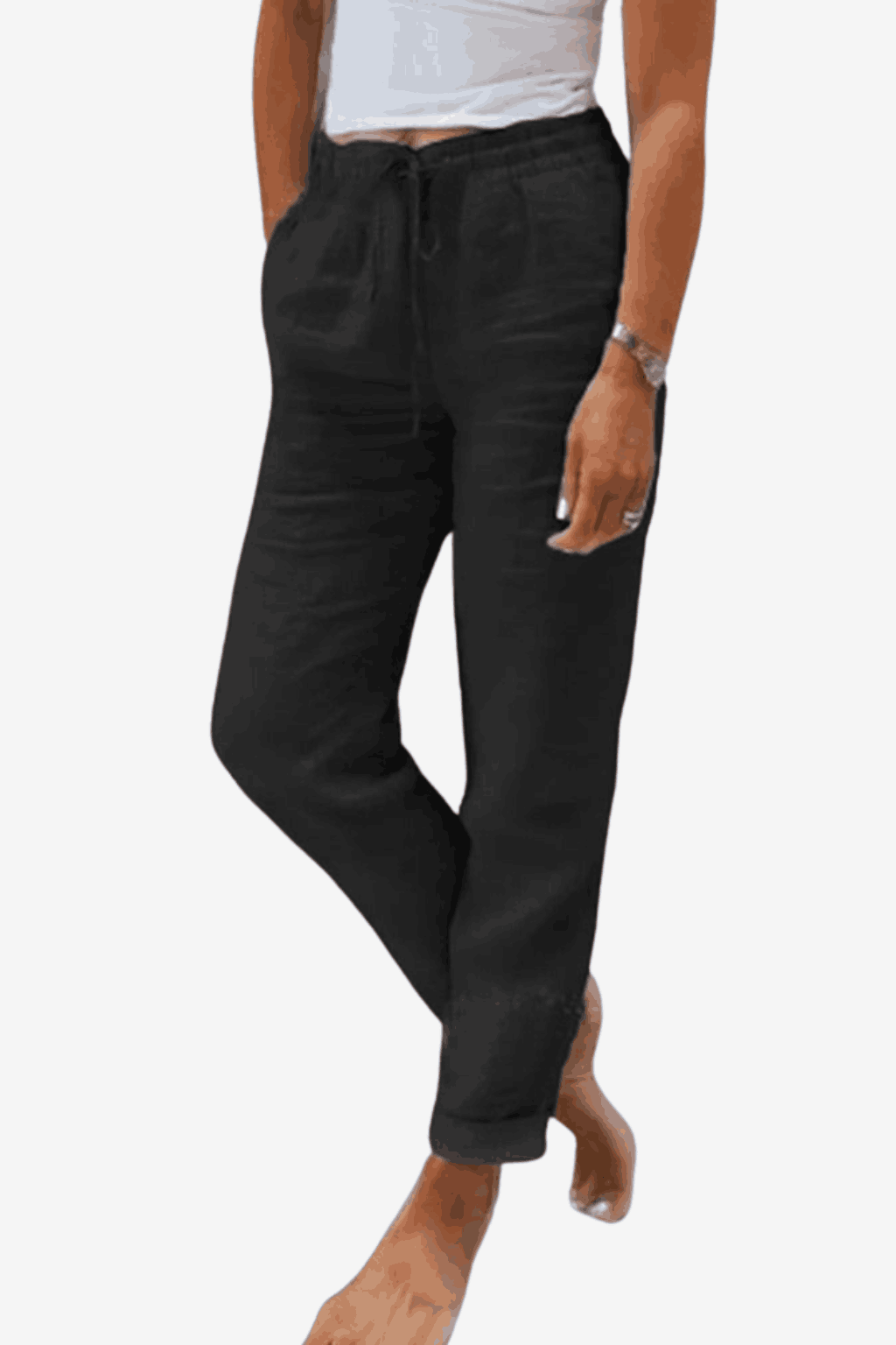 Women's Cotton Linen Relaxed-Fit Pants - Elastic Waist &amp; Drawstring for Casual Wear