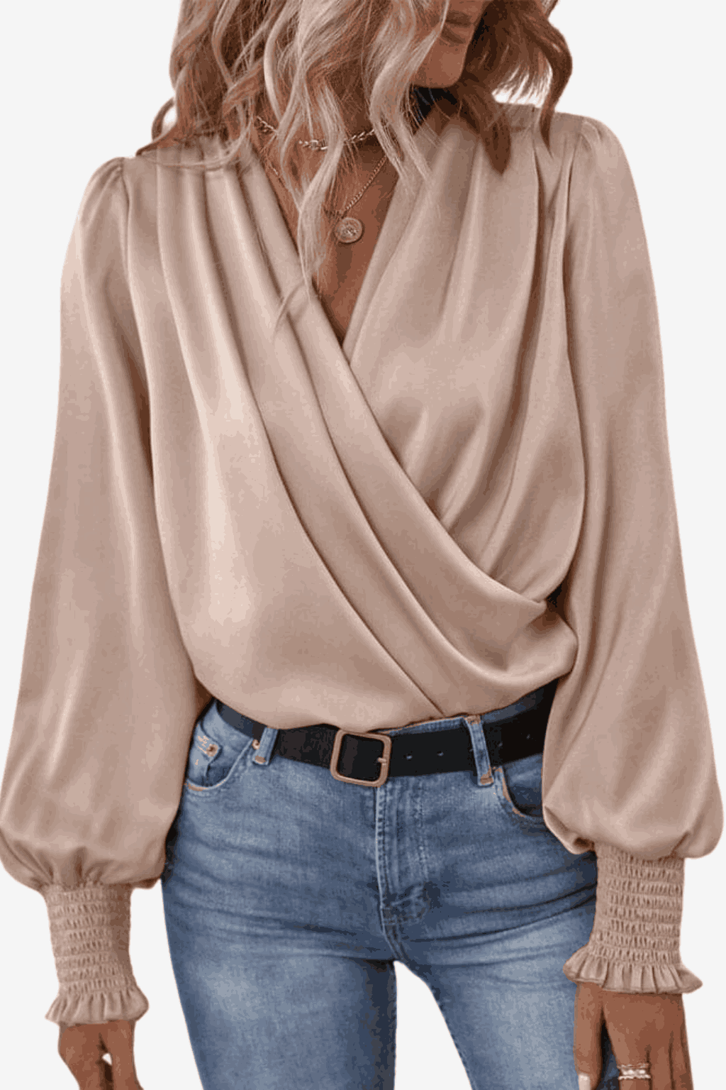 Women's Long-Sleeve Wrap Blouse - Elegant and Versatile