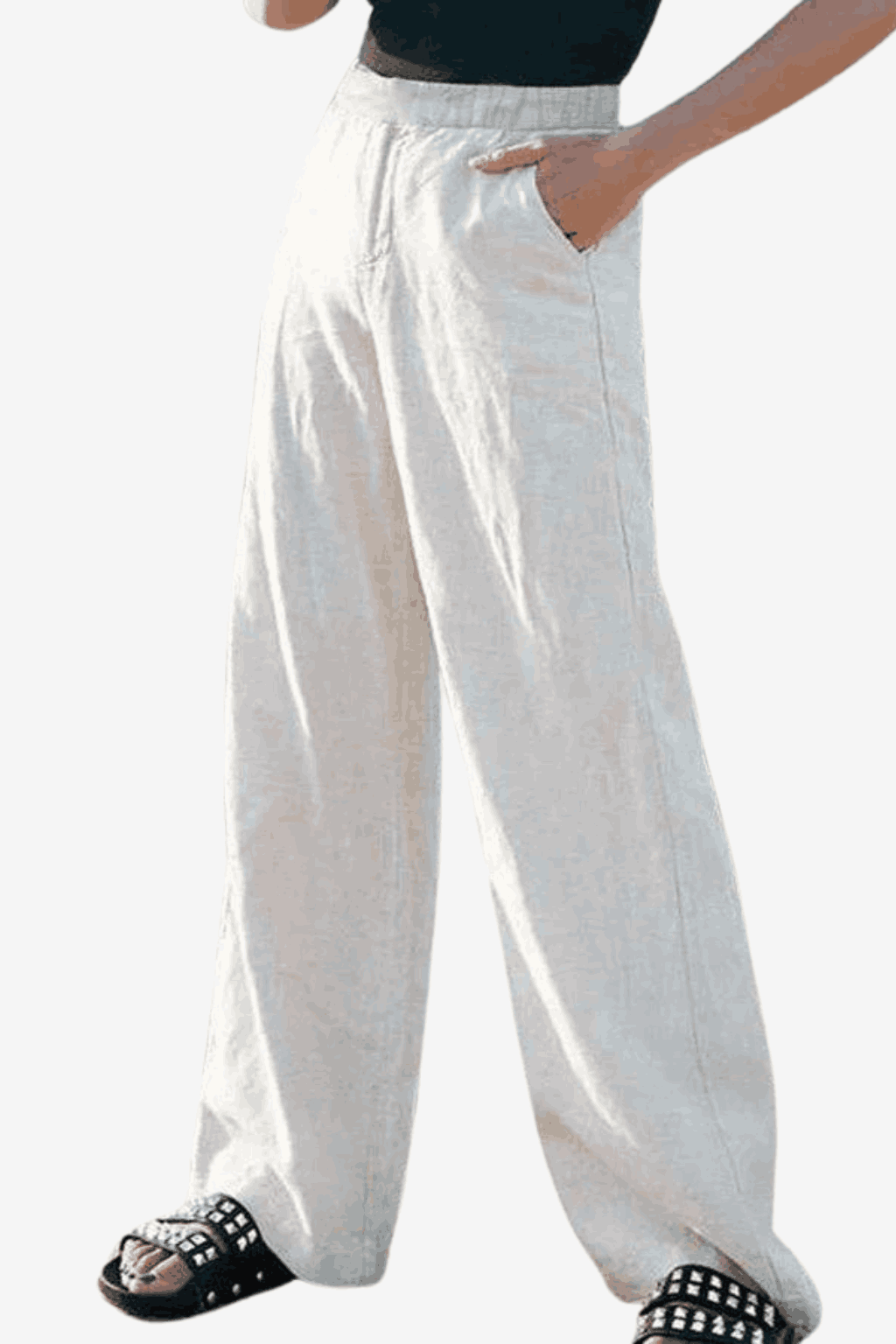 Women's Linen Wide-Leg Pants - Elastic Waist Lightweight Trousers