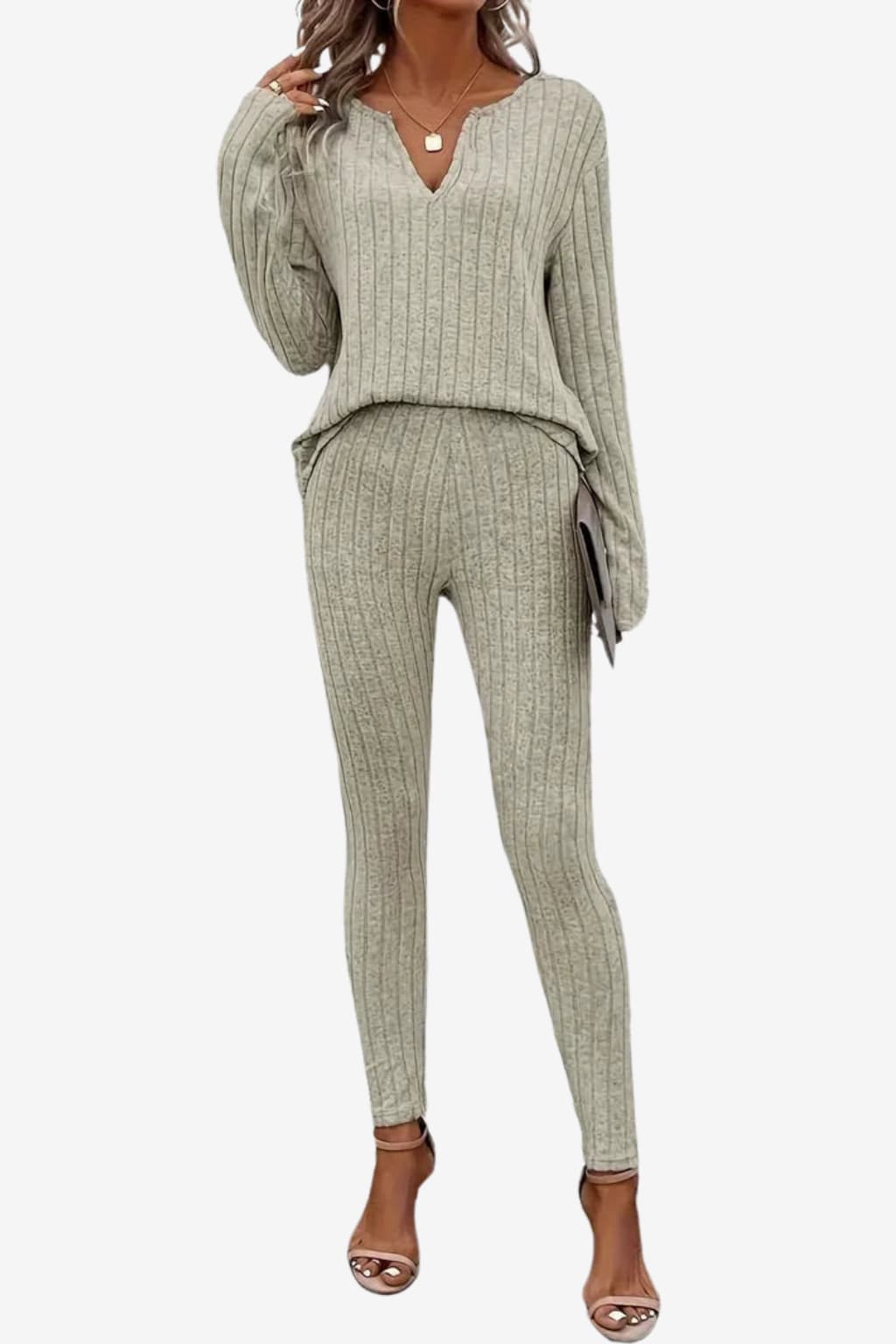Women’s Ribbed Knit Two Piece Set Long Sleeve &amp; Leggings