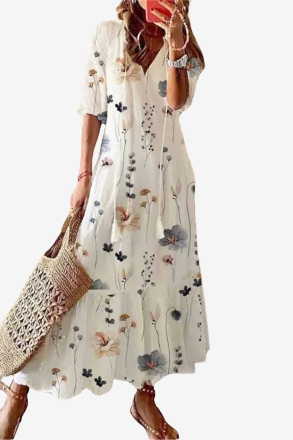 Women’s Floral Maxi Dress V-Neck Loose Fit Summer
