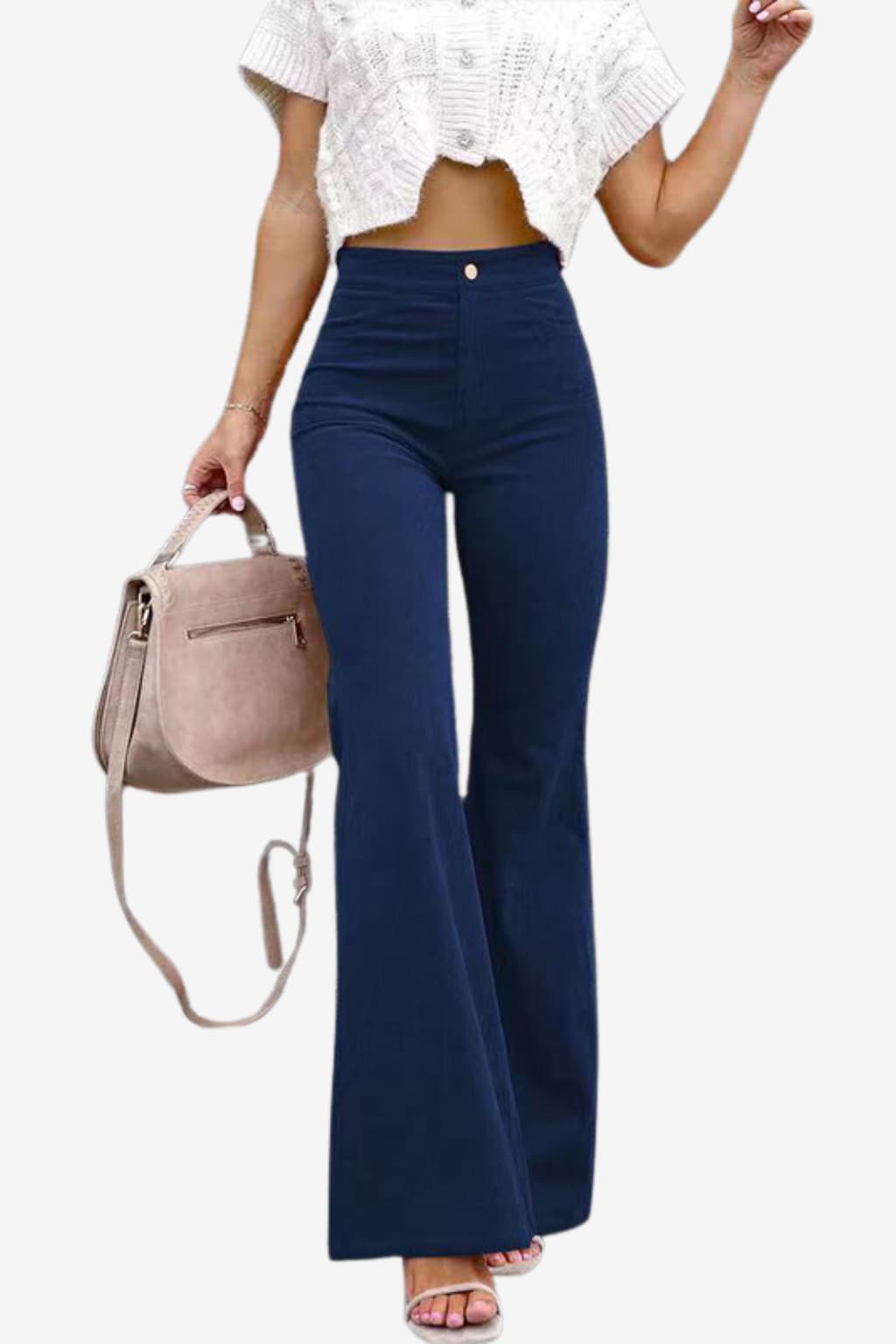 Women's High-Waisted Flared Corduroy Trousers