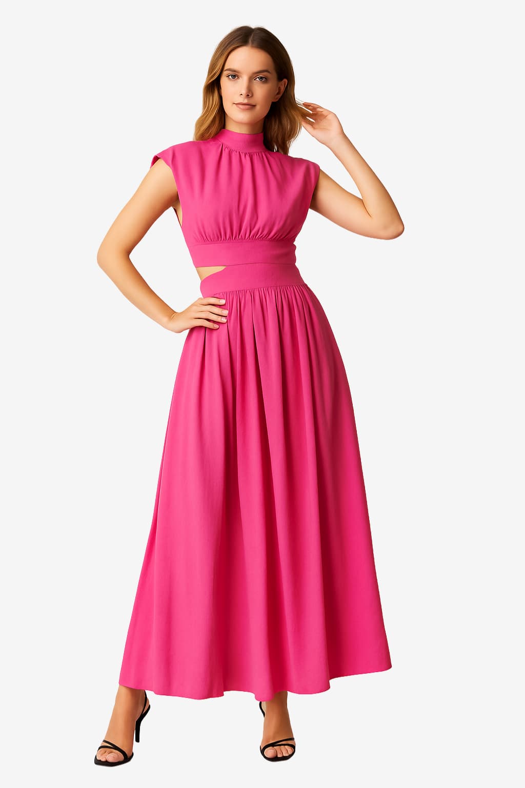 Women’s Sleeveless Maxi Dress with Pockets Cutout Waist