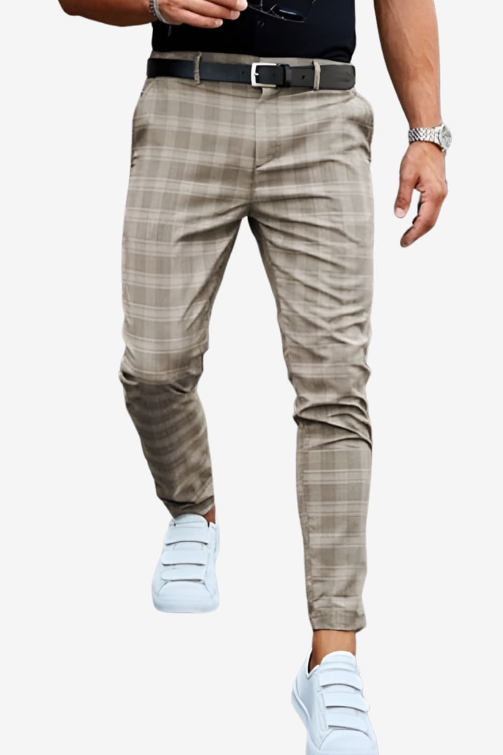 Men's Slim Fit Plaid Ankle Trousers - Smart Casual Woven Fabric
