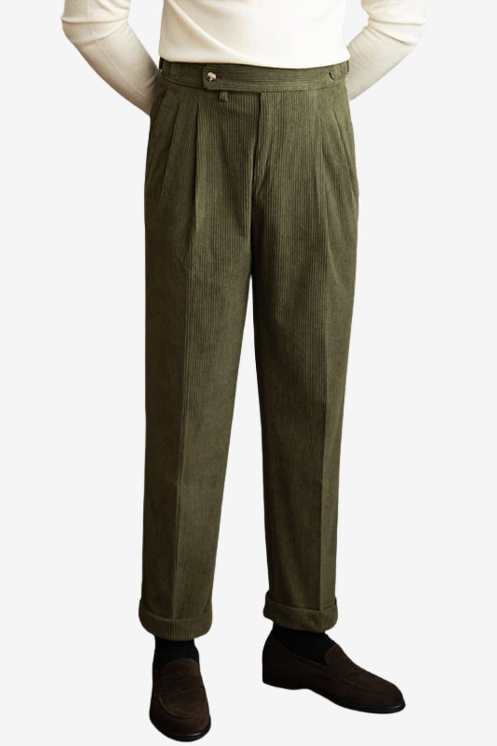Men's Classic Corduroy Pleated Trousers High-Waisted Wide Leg