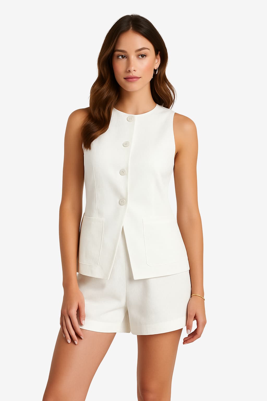 Women’s White Vest and Shorts Set Tailored Fit Summer