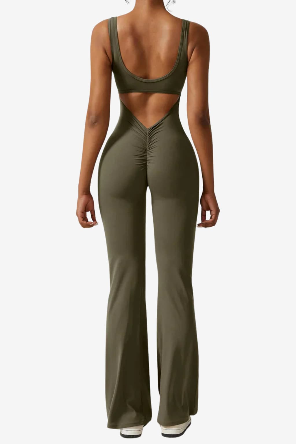 Women’s Sleeveless Flared Jumpsuit Stretch Fit V-Back