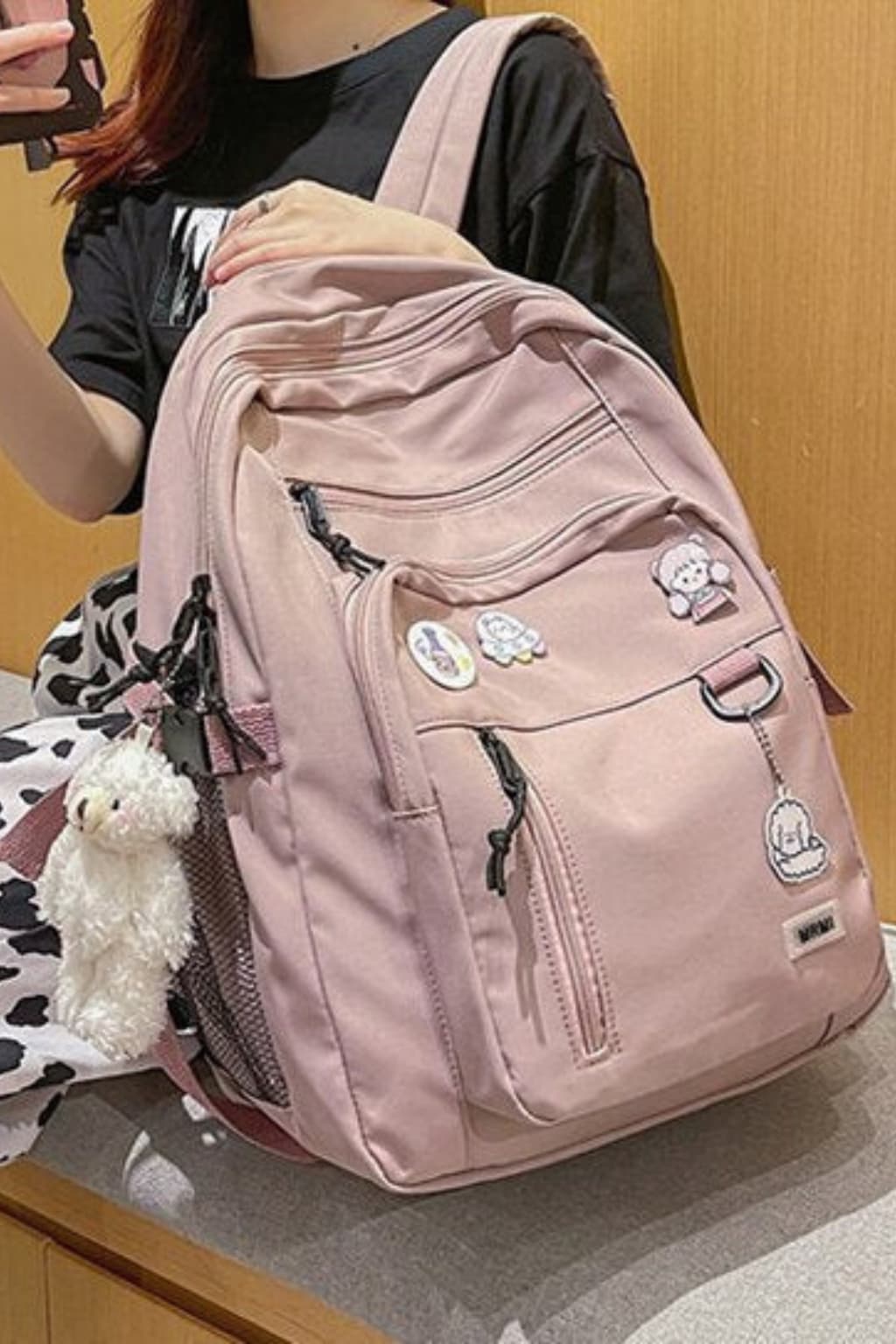 Unisex Large School Backpack with Keychain and Pins