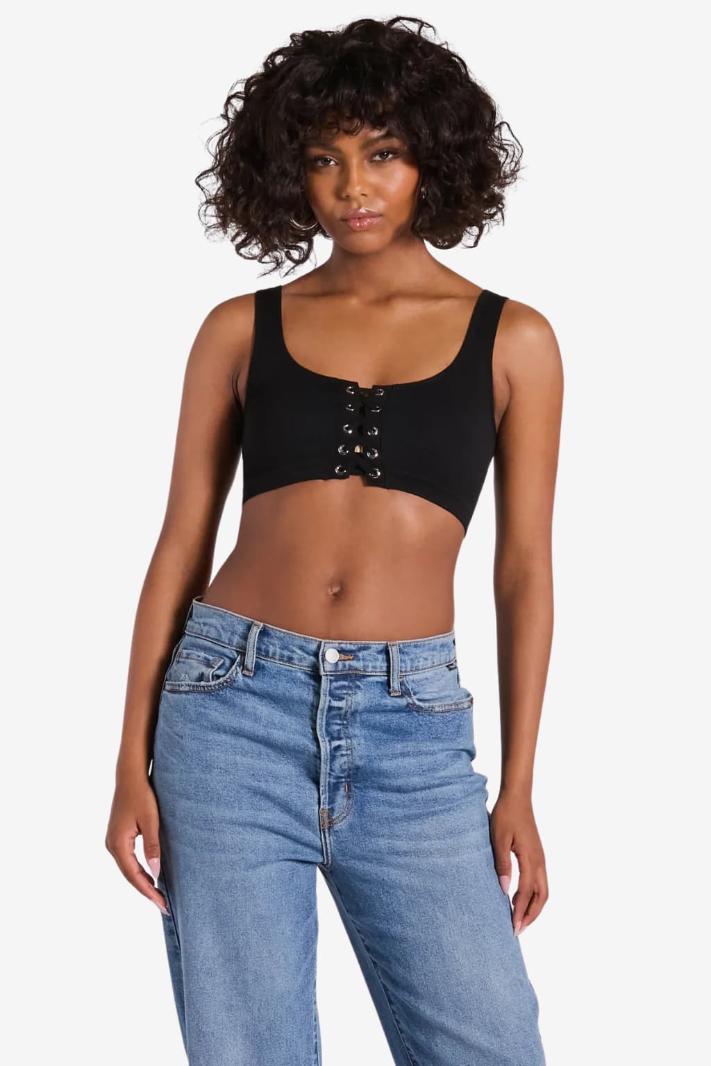 Women’s Sleeveless Crop Top Lace-Up Front Ribbed Fit