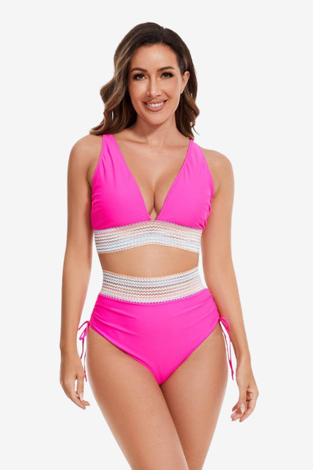 Women's High-Waisted Halter Bikini Set with Striped Detail