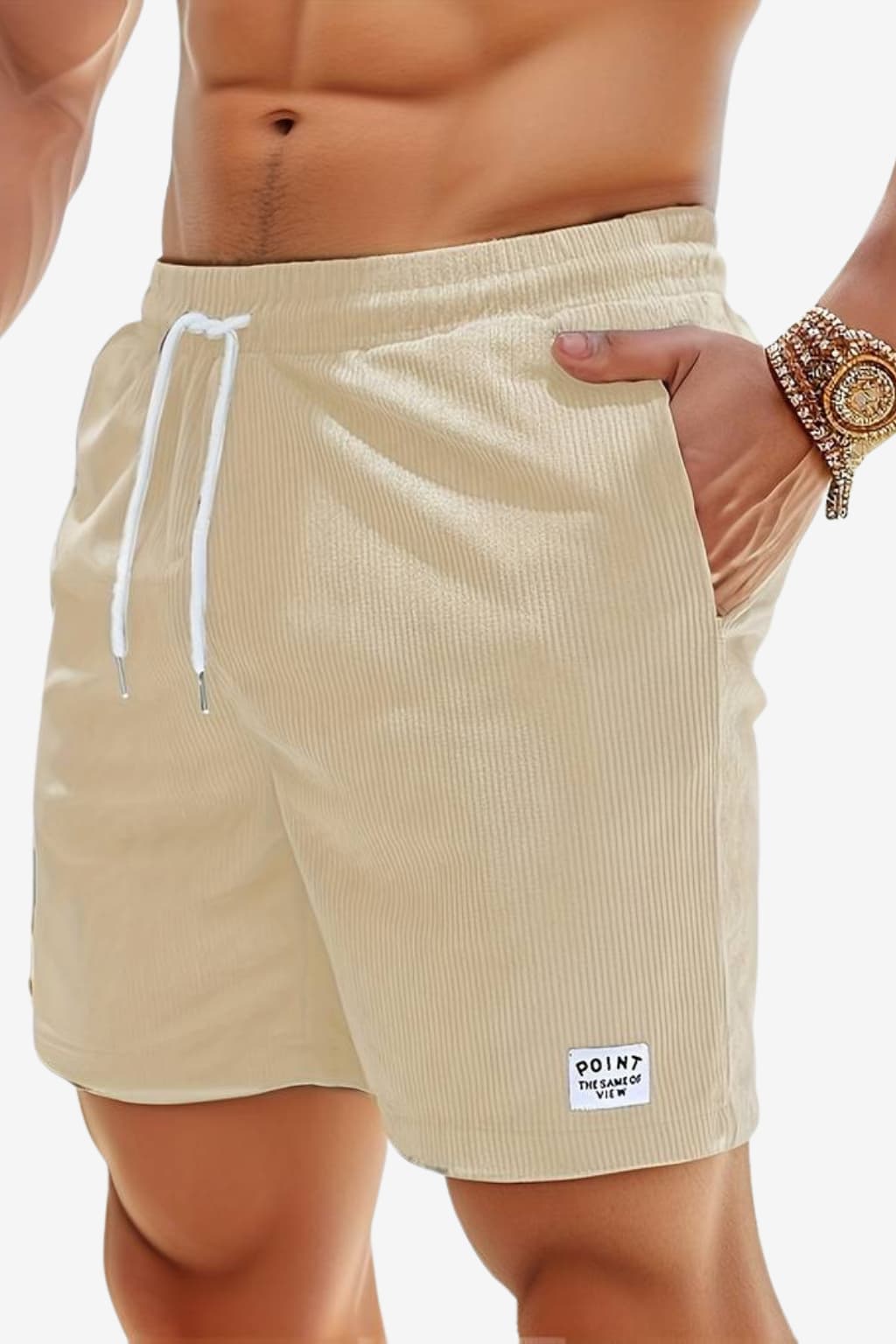 Men's Corduroy Casual Shorts - Elastic Waist, Side Pockets