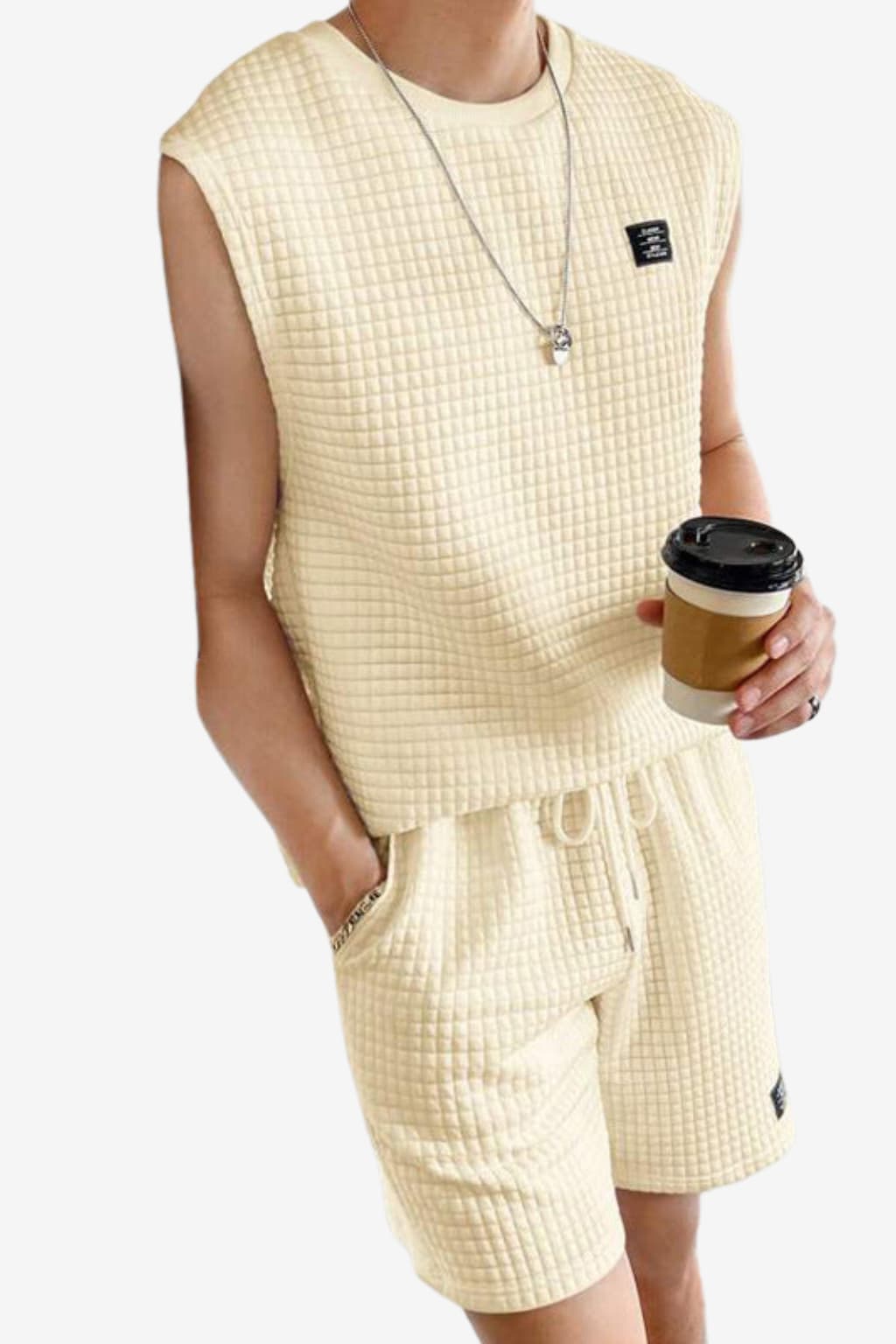 Men’s Sleeveless Two-Piece - Lounge Set with Waffle Texture