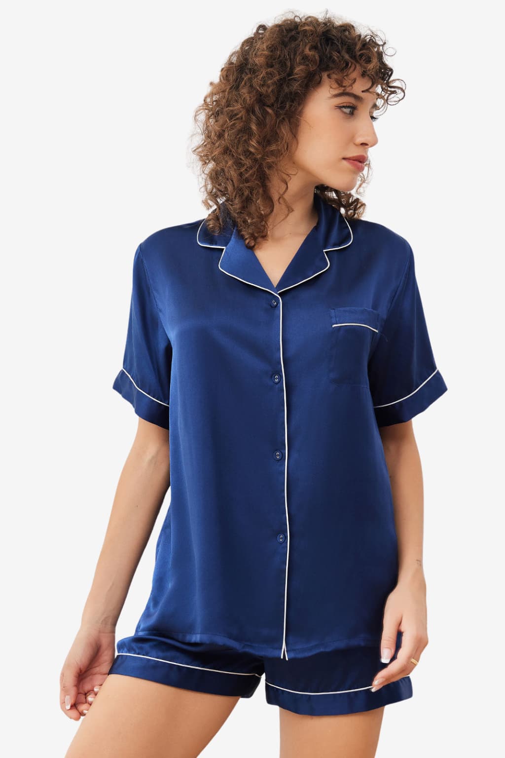 Women's Satin Short-Sleeve Pyjama Set with Notched Collar