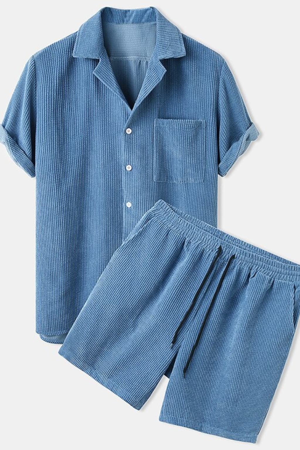 Men's Waffle-Knit Lounge Set - Short-Sleeve Shirt &amp; Shorts