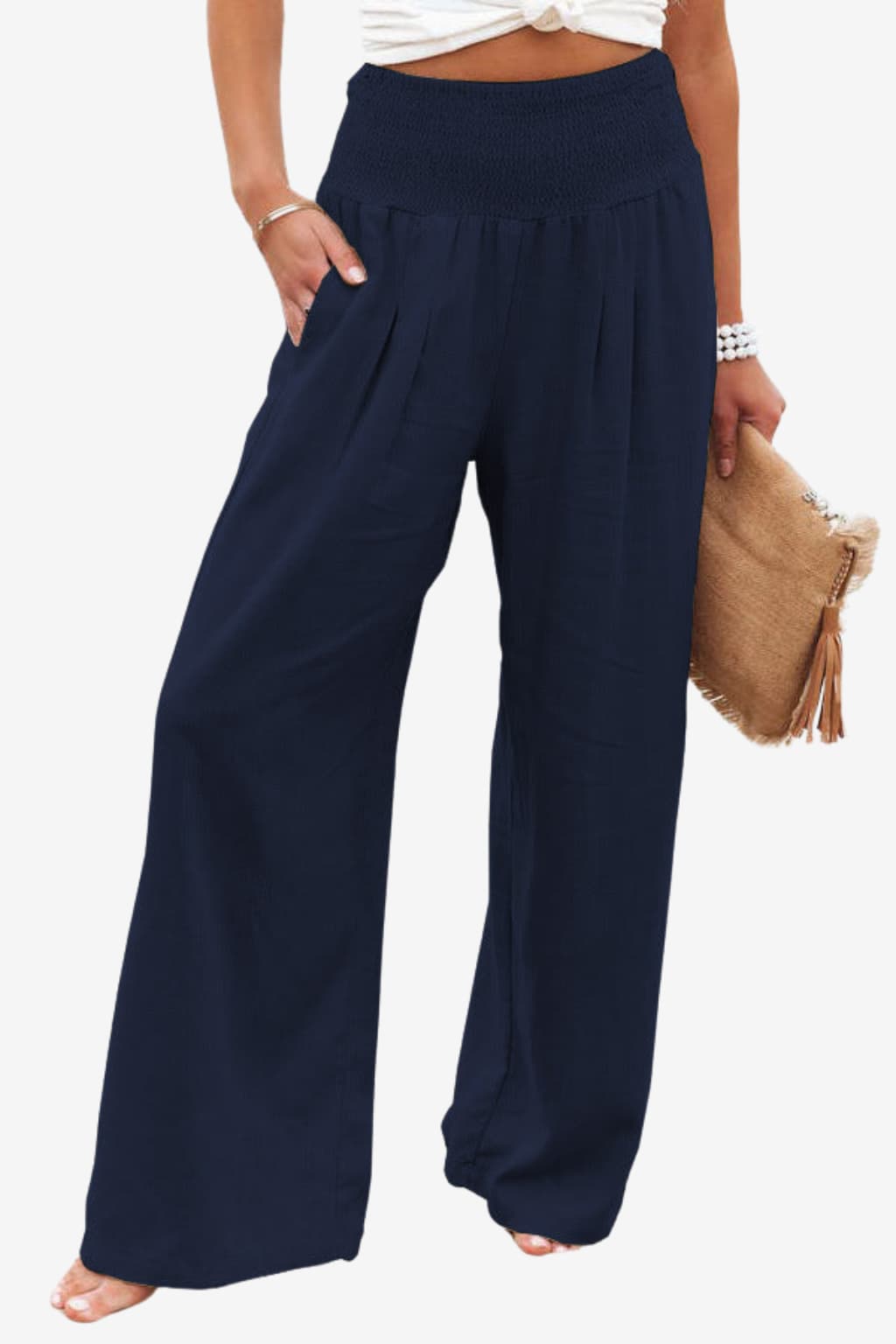 Women's High-Waist Cotton-Linen Wide-Leg Trousers