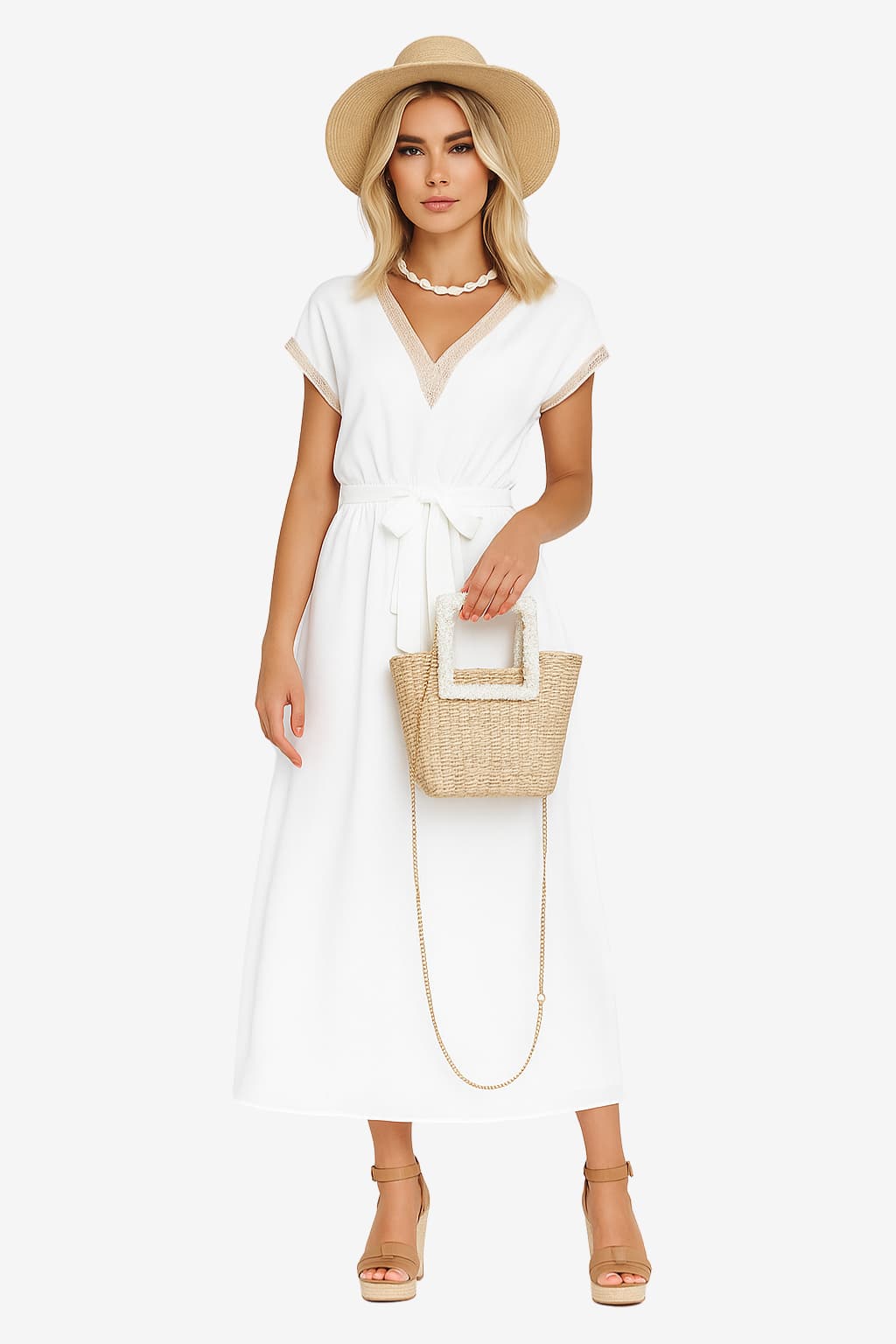 Women’s Boho V-Neck Summer Dress with Short Sleeves