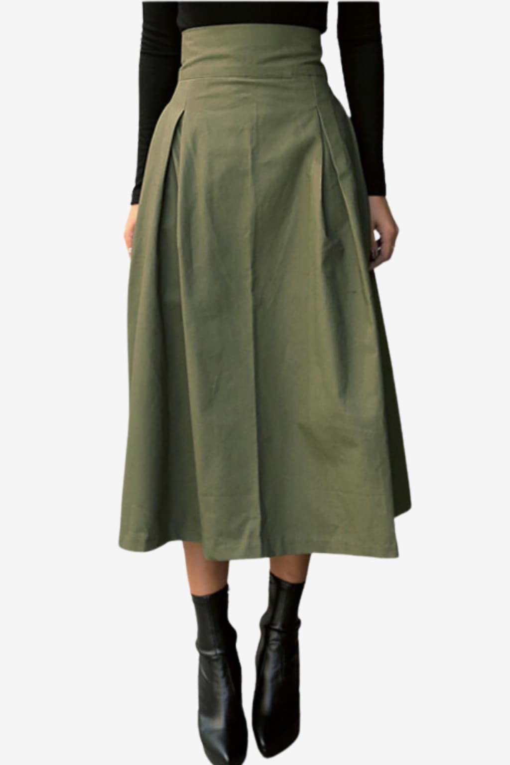 Women’s High-Waisted A - Line Midi Skirt with Pleats