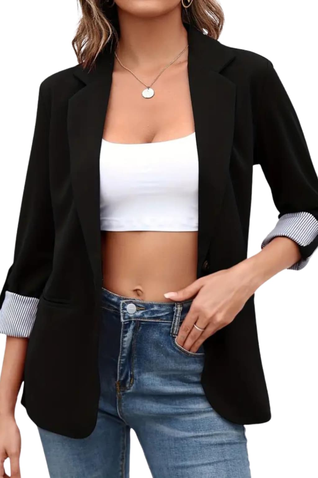 Women’s Blazer with Lapel and Rolled Cuff Sleeves
