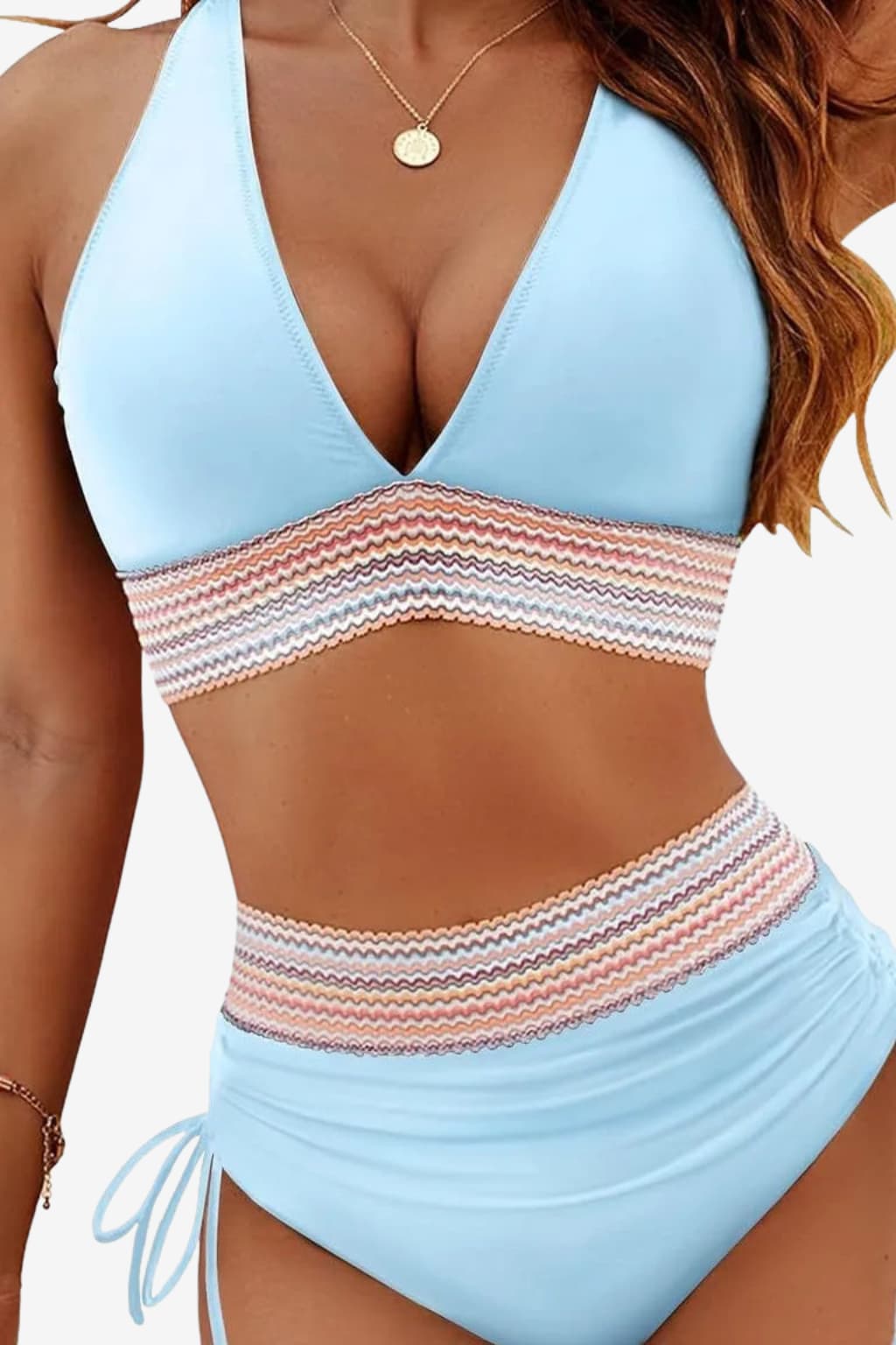 Women's High Waist Bikini Adjustable Straps Moulded Cups