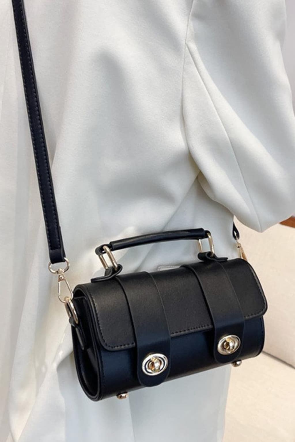 Women's Black Gold Crossbody Mini Handbag with Adjustable Strap