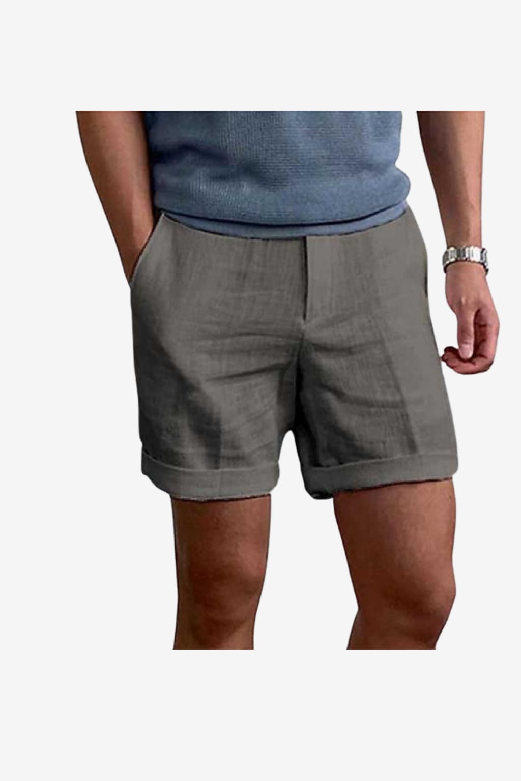 Men's Linen Shorts Relaxed Fit Mid-Thigh Cuffed Hem Casual