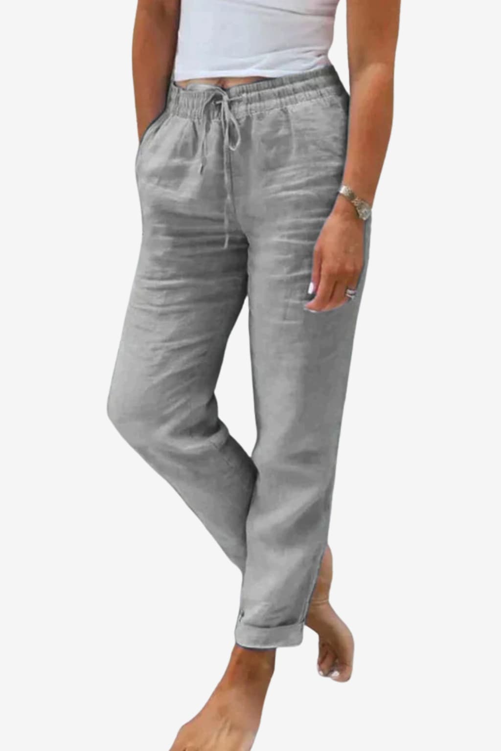 Women's Linen Trousers Loose Fit Elastic Waist Drawstring