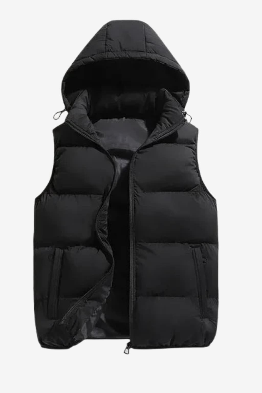 Men's Quilted Padded Vest with Removable Hood, Zipped Pockets