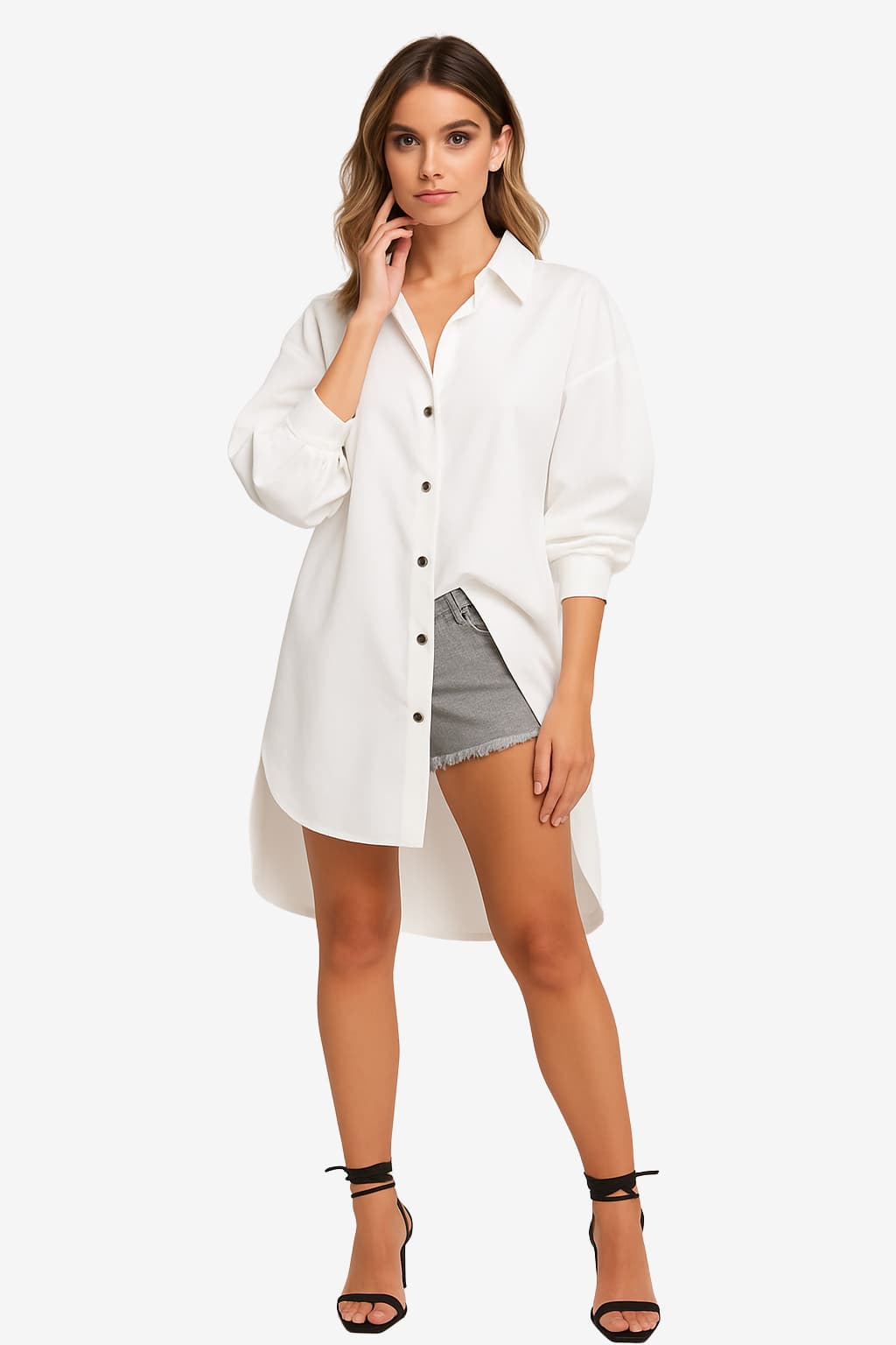 Women’s White Midi Skirt Elastic Waist Summer Fit