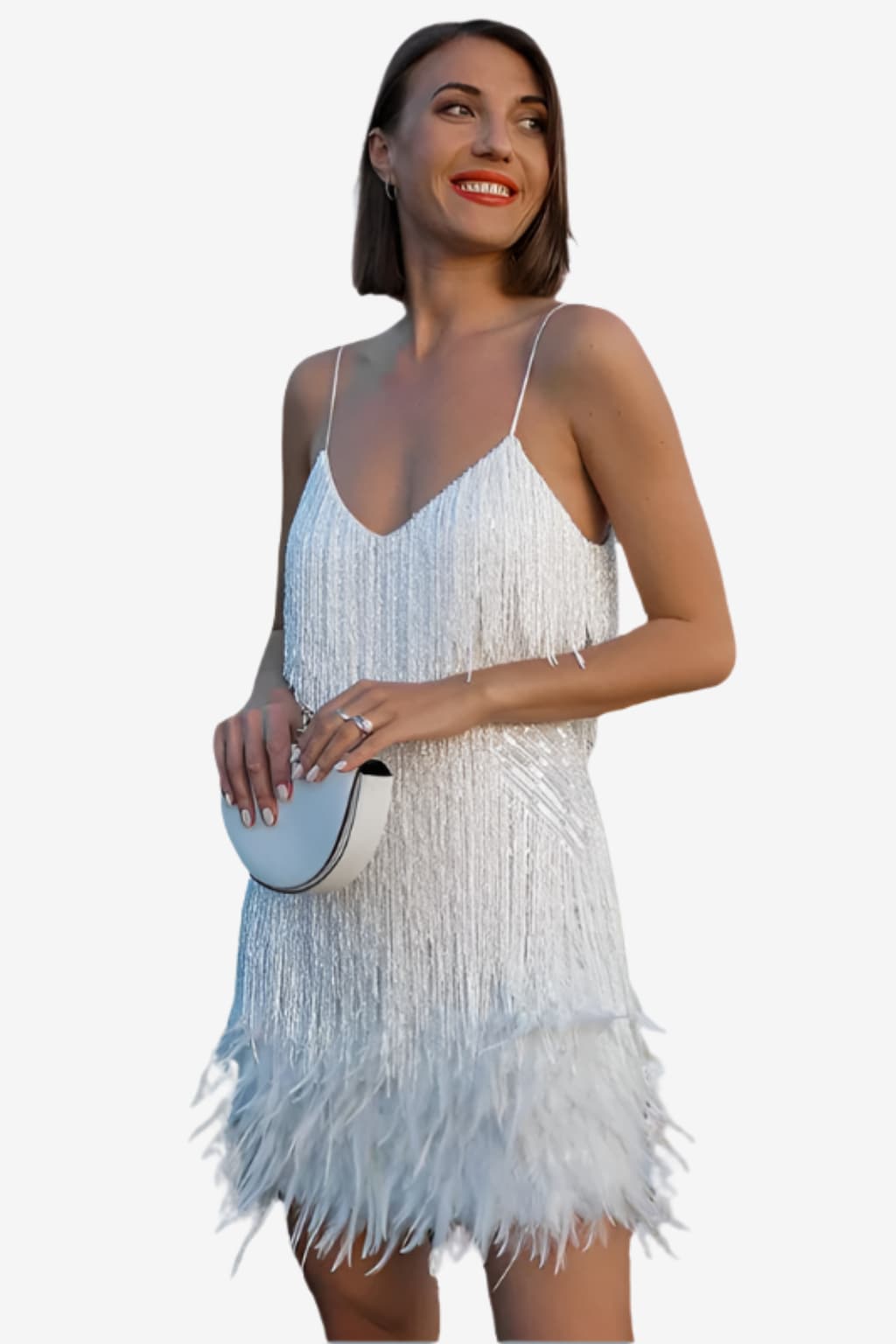 Women’s Sequin Fringe Mini Dress V-Neck Party Wear