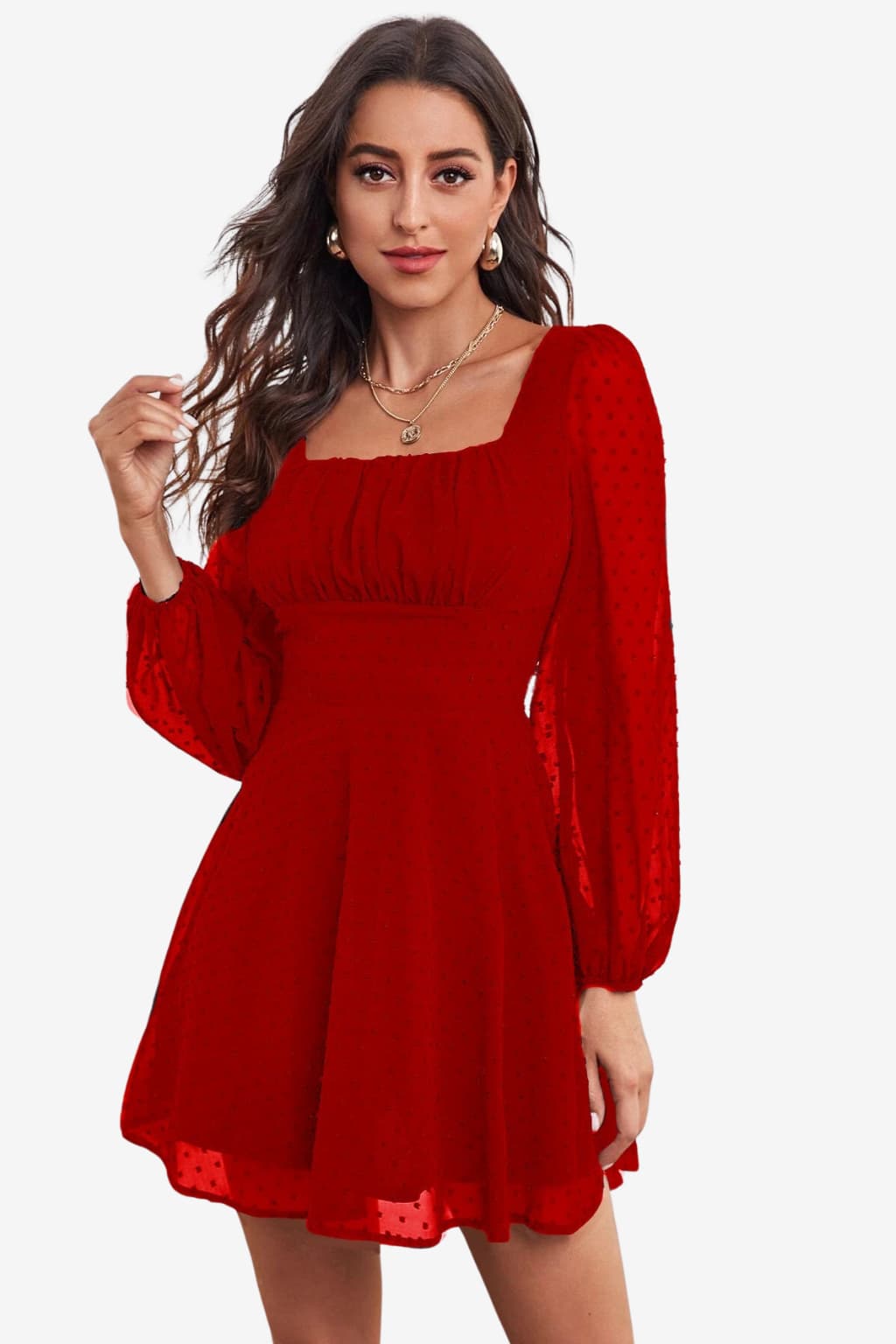 Women's A-line Mini Dress with Onion Pattern and Long Sleeves