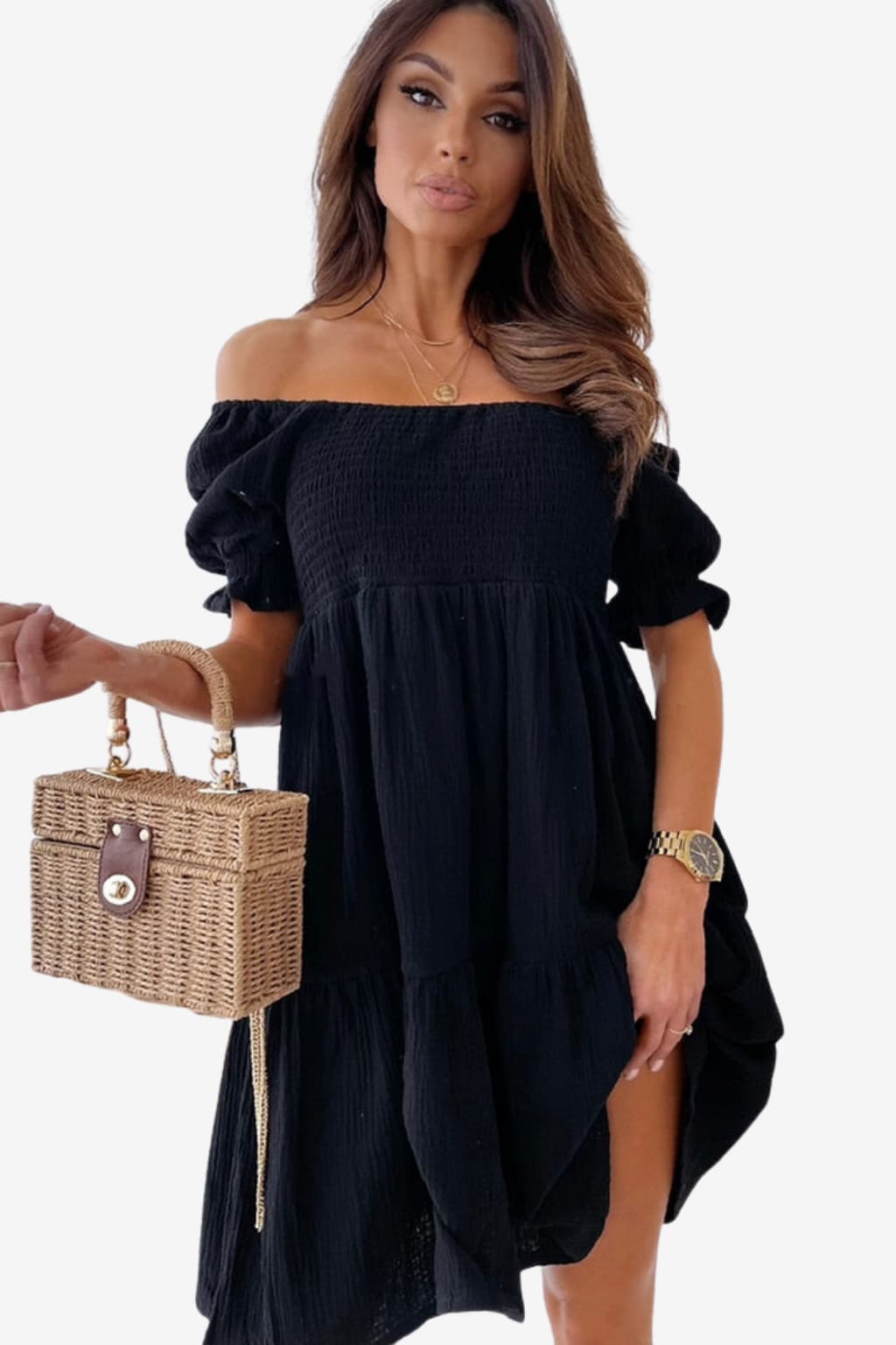 Women’s Beige Off Shoulder Summer Dress Boho Style