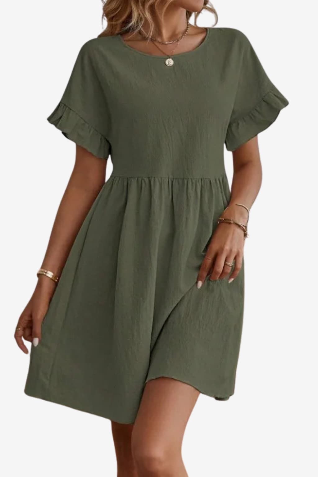 Women's Mini A-Line Dress Short Sleeve Lightweight Linen