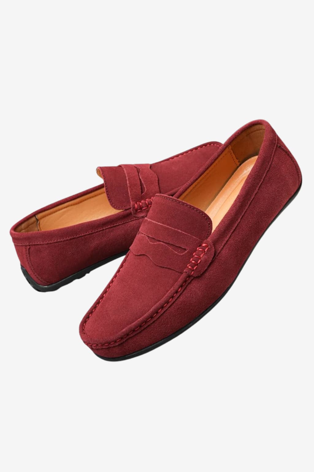 Men's Suede Slip-On Loafers Moc Toe Rubber Sole Smart Casual