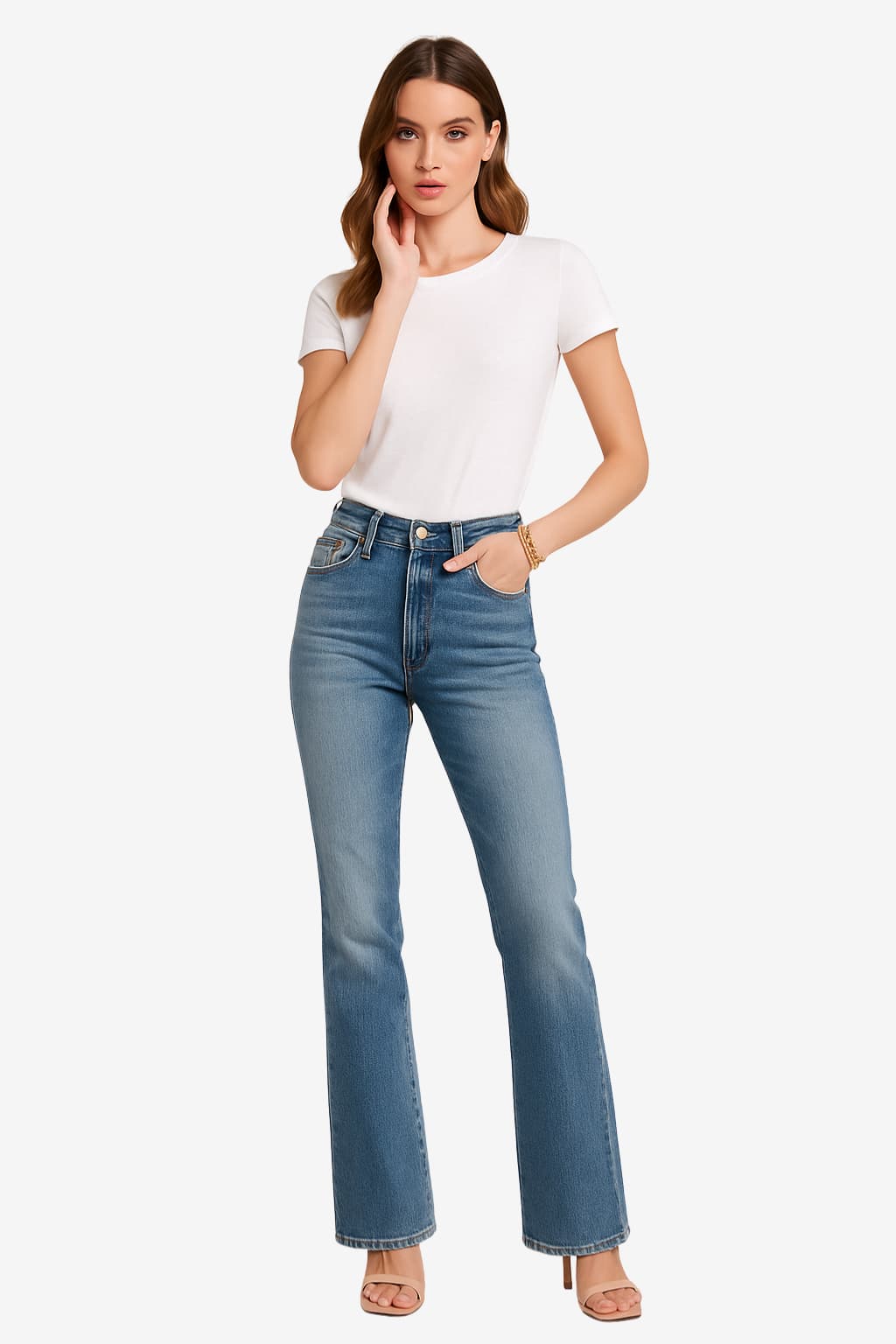 Women’s High Waist Flared Jeans Full Length Denim