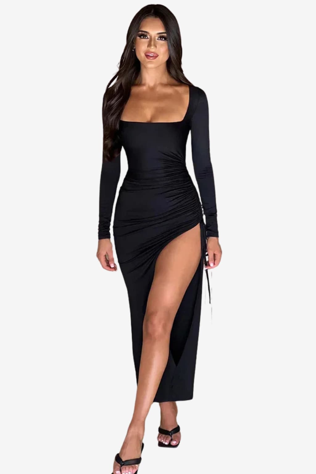 Women's Long Sleeve Maxi Dress with Asymmetrical Split