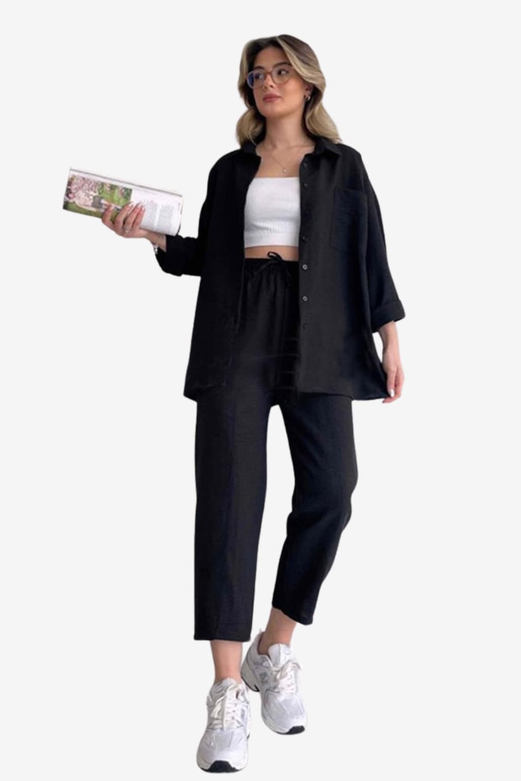 Women’s Loungewear Set Oversized Shirt &amp; Wide-Leg Trousers