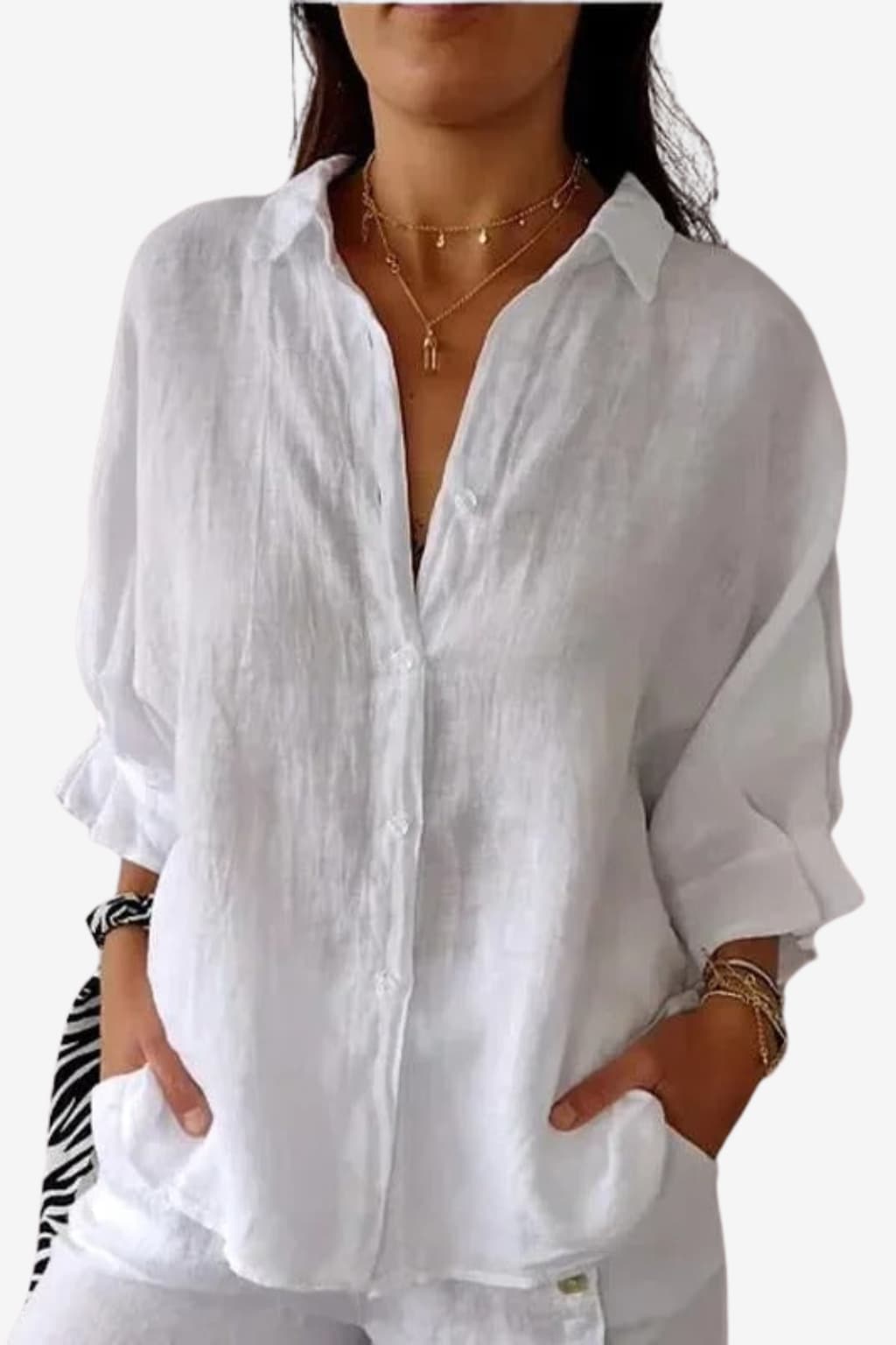 Women’s Linen Button-Up Shirt Long Sleeve Relaxed Fit