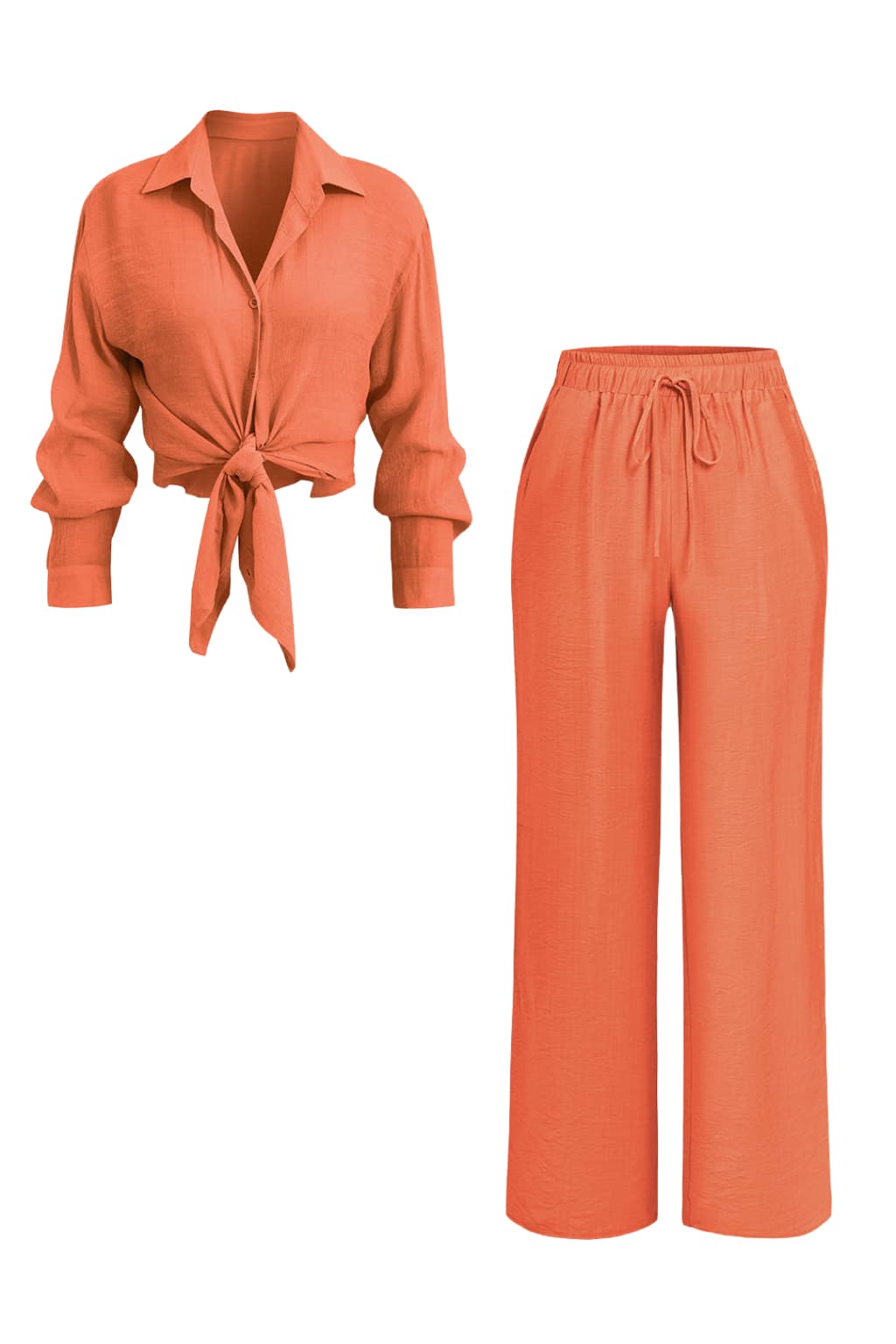 Women’s Tie Front Shirt &amp; Wide Leg Trousers Set