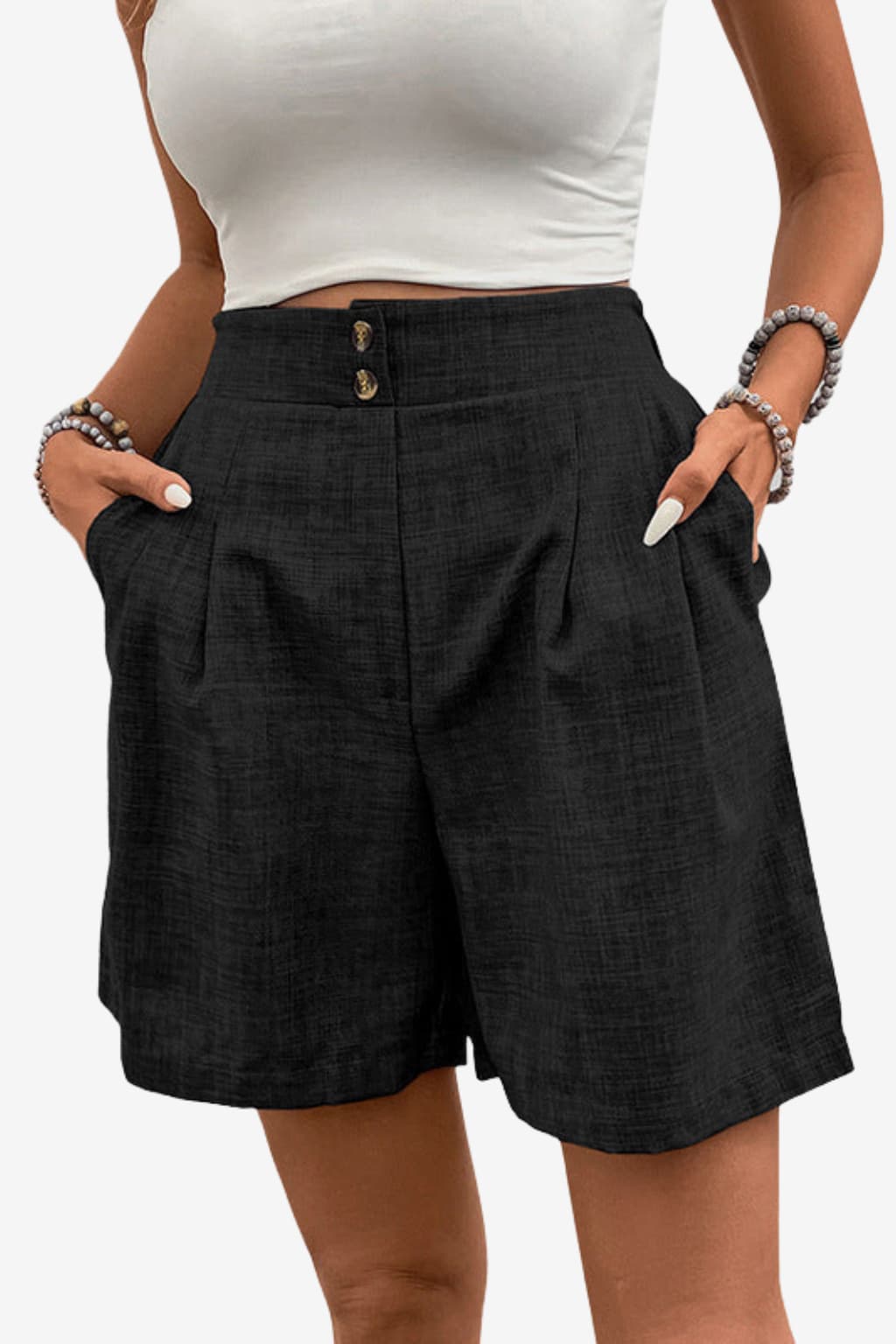 Women's High-Waisted Wide - Leg Pleated Shorts