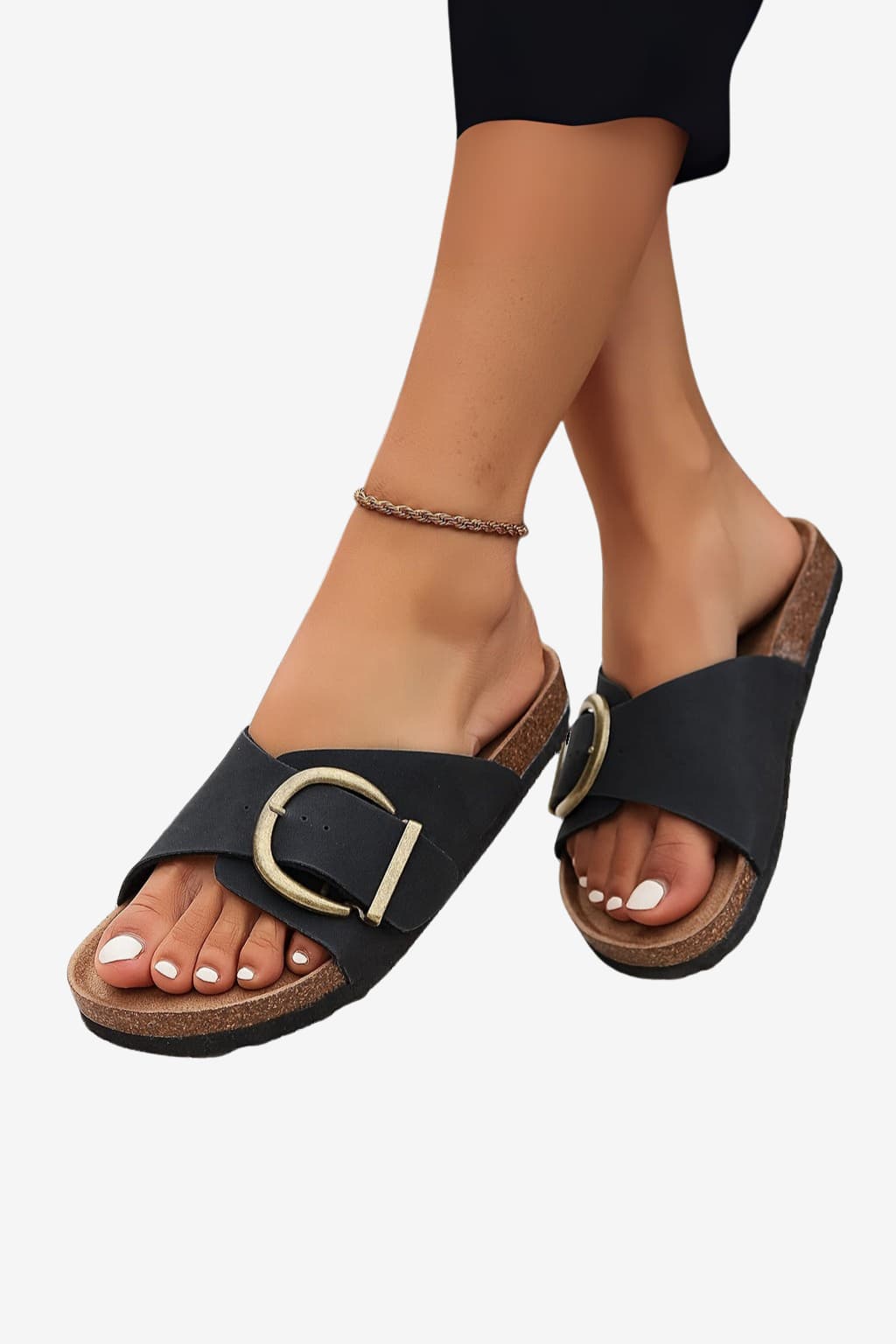 Women’s Slip-On Sandals with Buckle and Open Toe