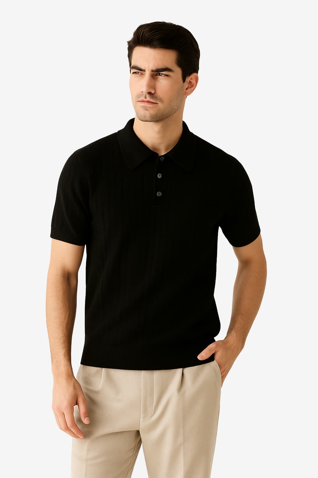 Men’s Knitted Polo Shirt Short Sleeve Textured Fit