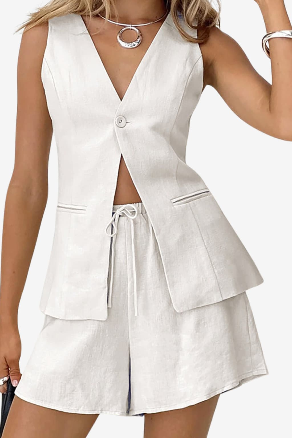 Women’s Sleeveless V-Neck Summer Shorts Two-Piece Set