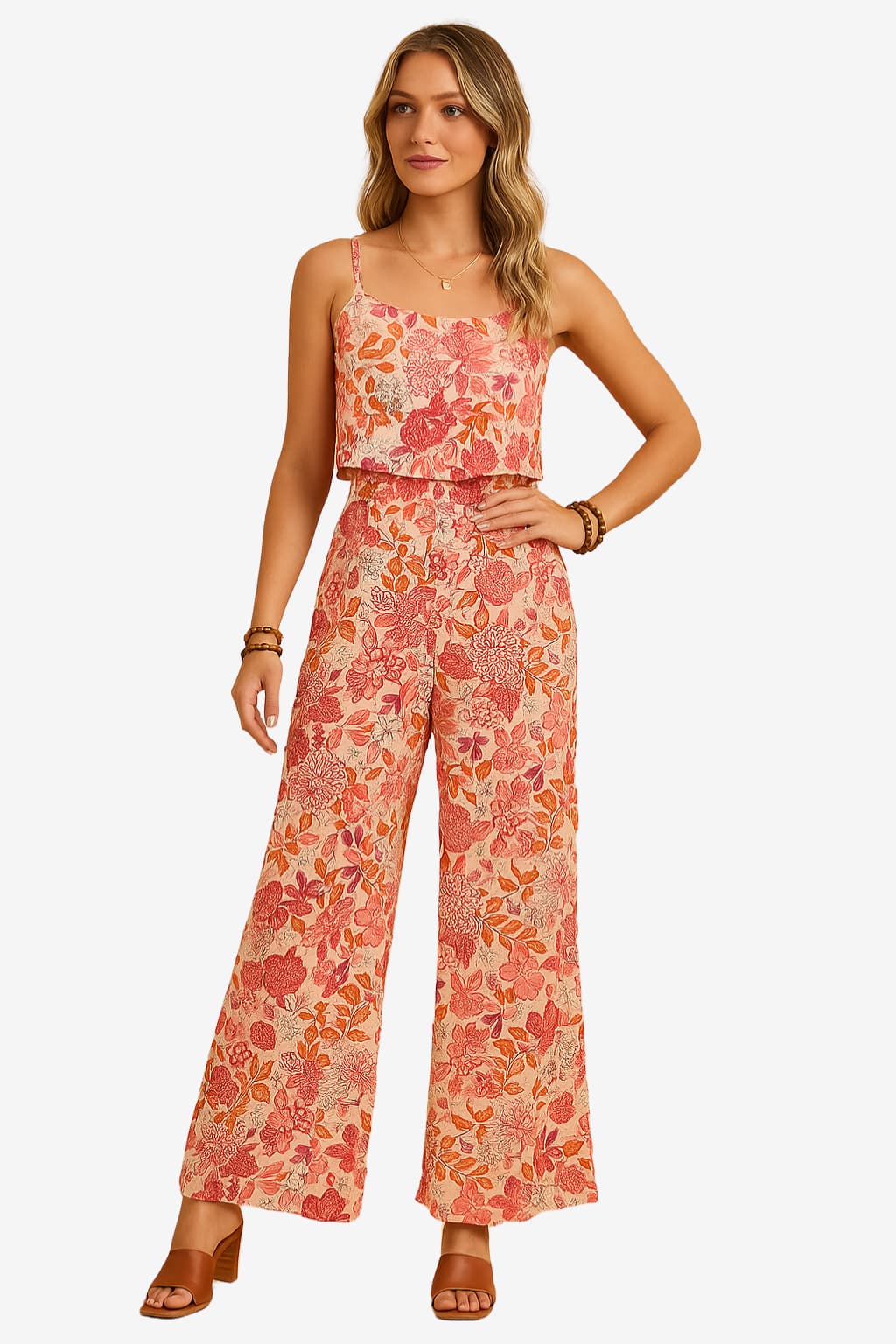 Women’s Floral Sleeveless Jumpsuit Wide Leg Summer Set
