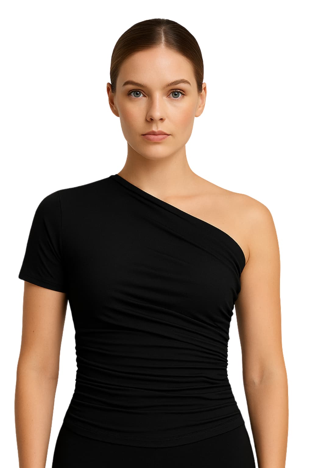 Women’s One Shoulder Ruched Asymmetrical Fitted Top