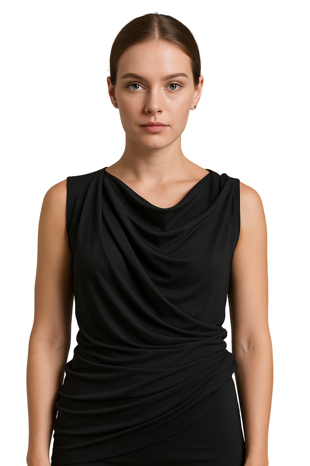Women’s Cowl Neck Sleeveless Ruched Draped Top