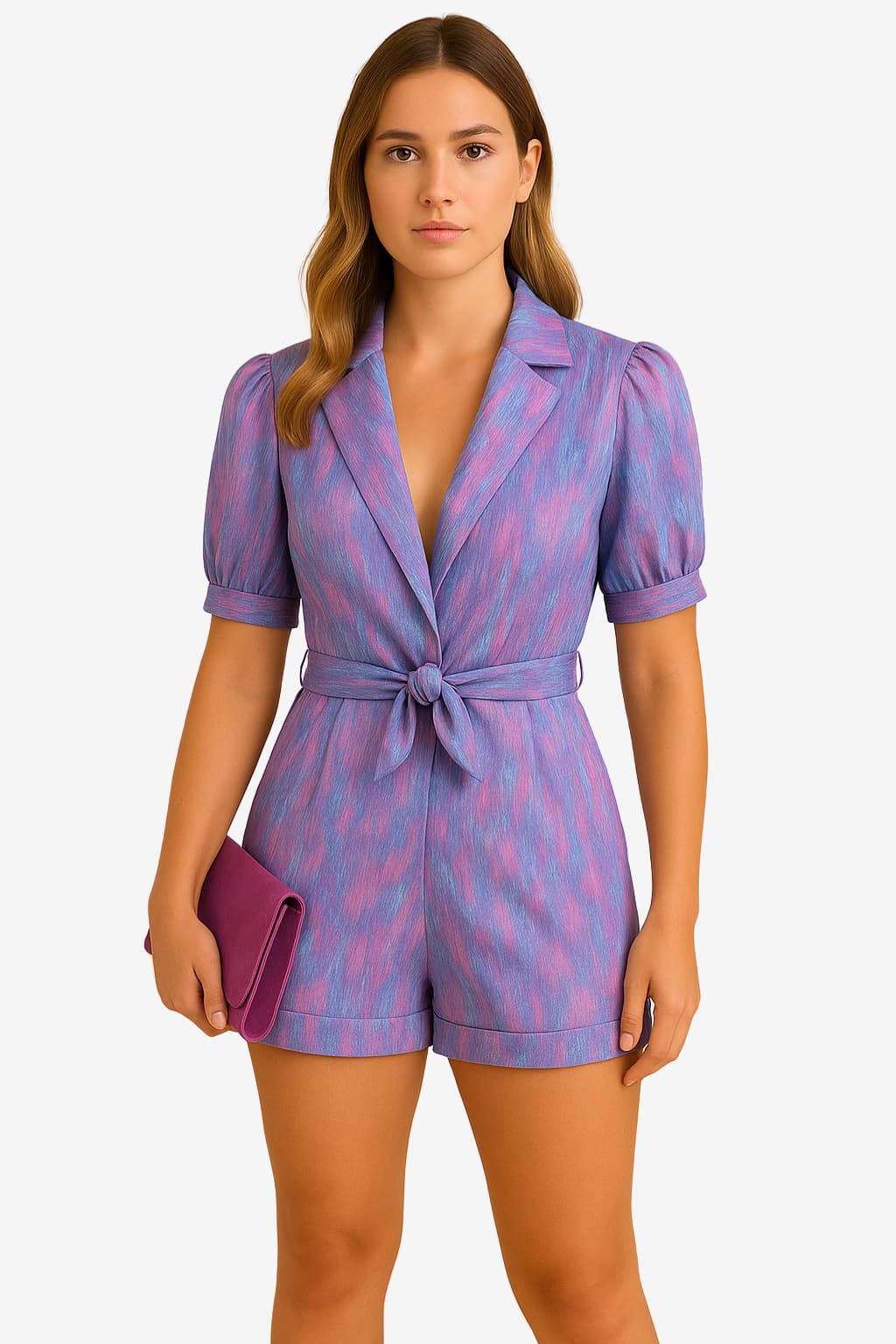 Women’s Short Sleeve Summer Playsuit with Belted Waist