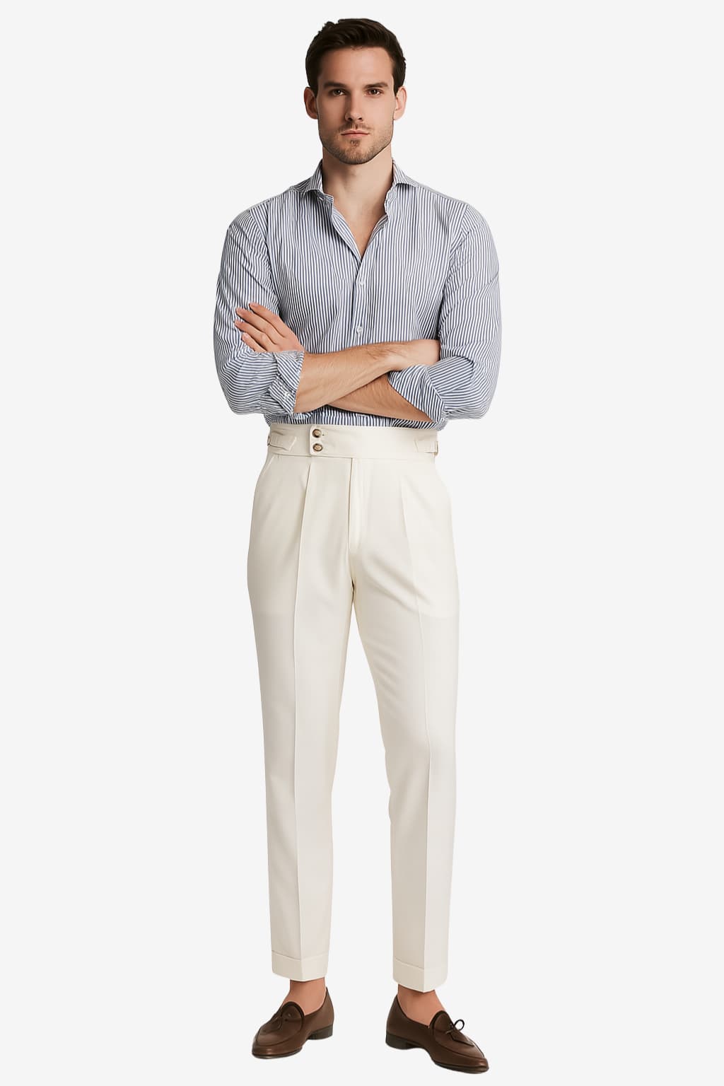 Men’s High Waist Pleated Trousers Slim Fit Formal