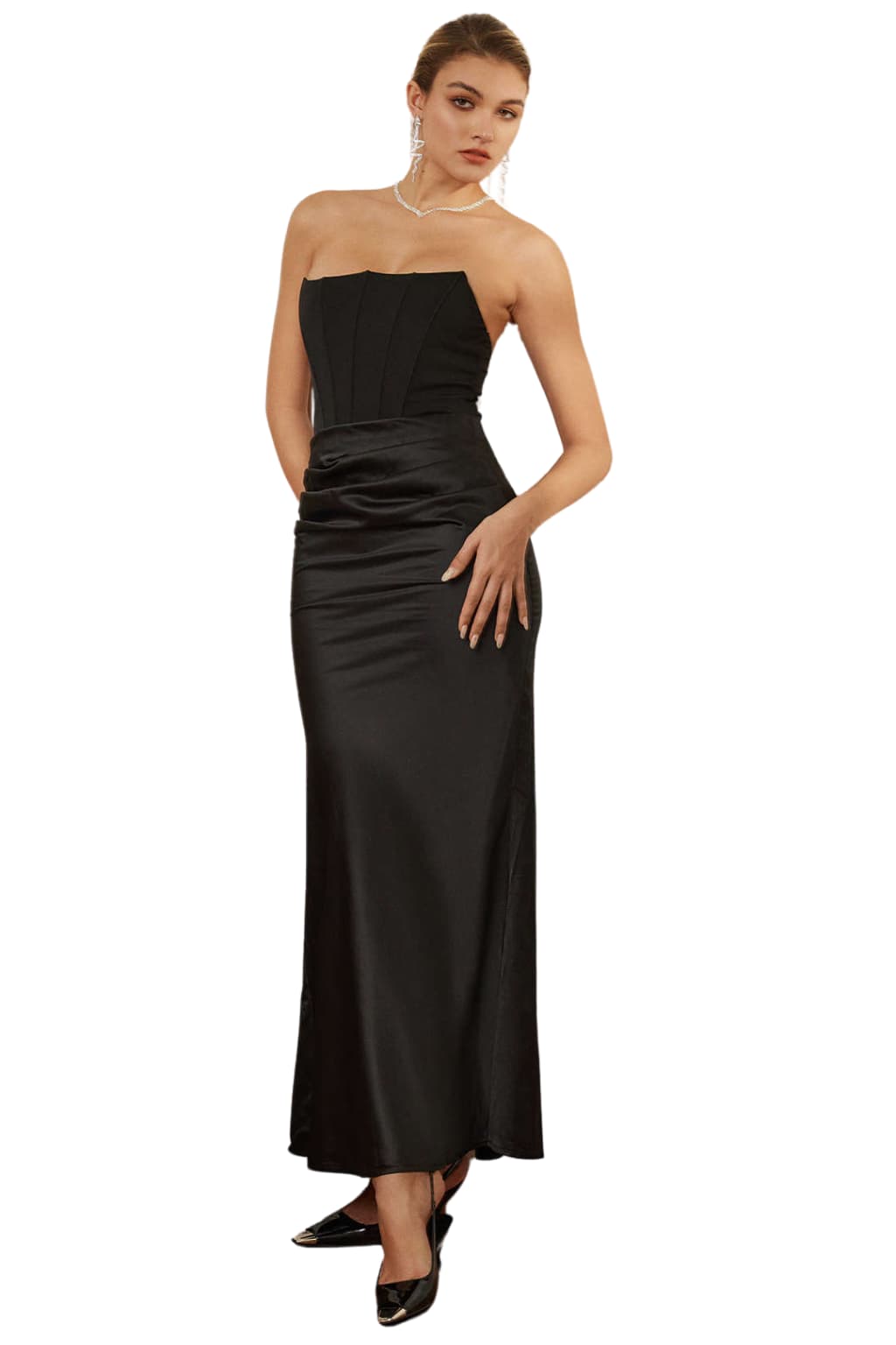 Women’s Strapless Satin Mermaid Maxi Evening Dress