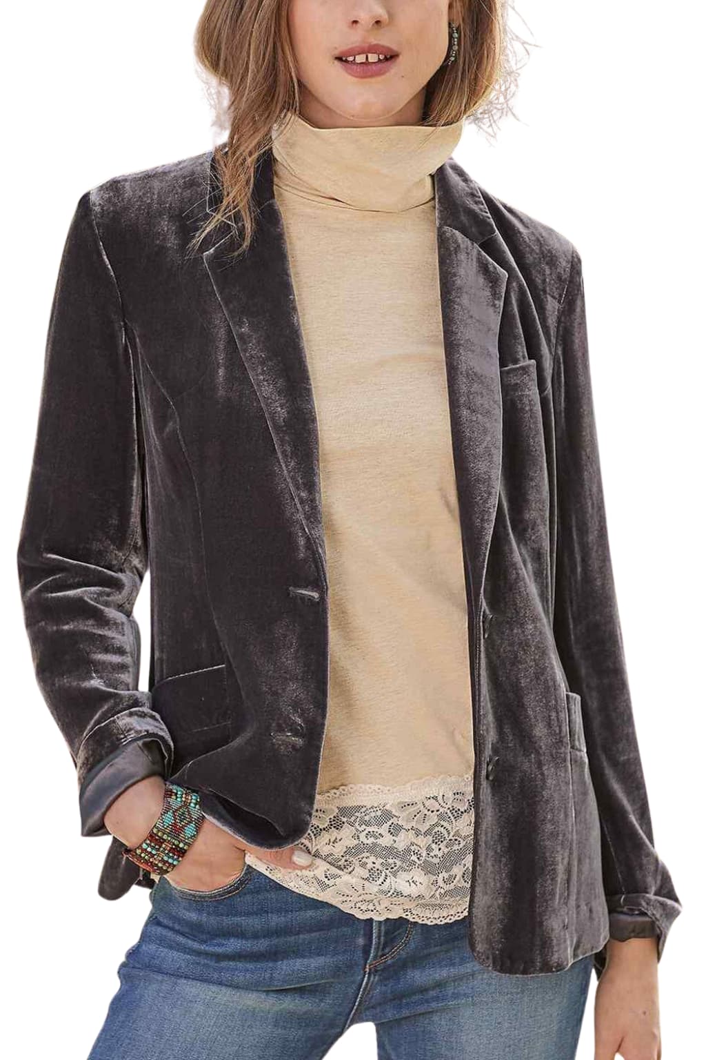 Women's Velvet Slim - Fit Blazer with Notched Lapel