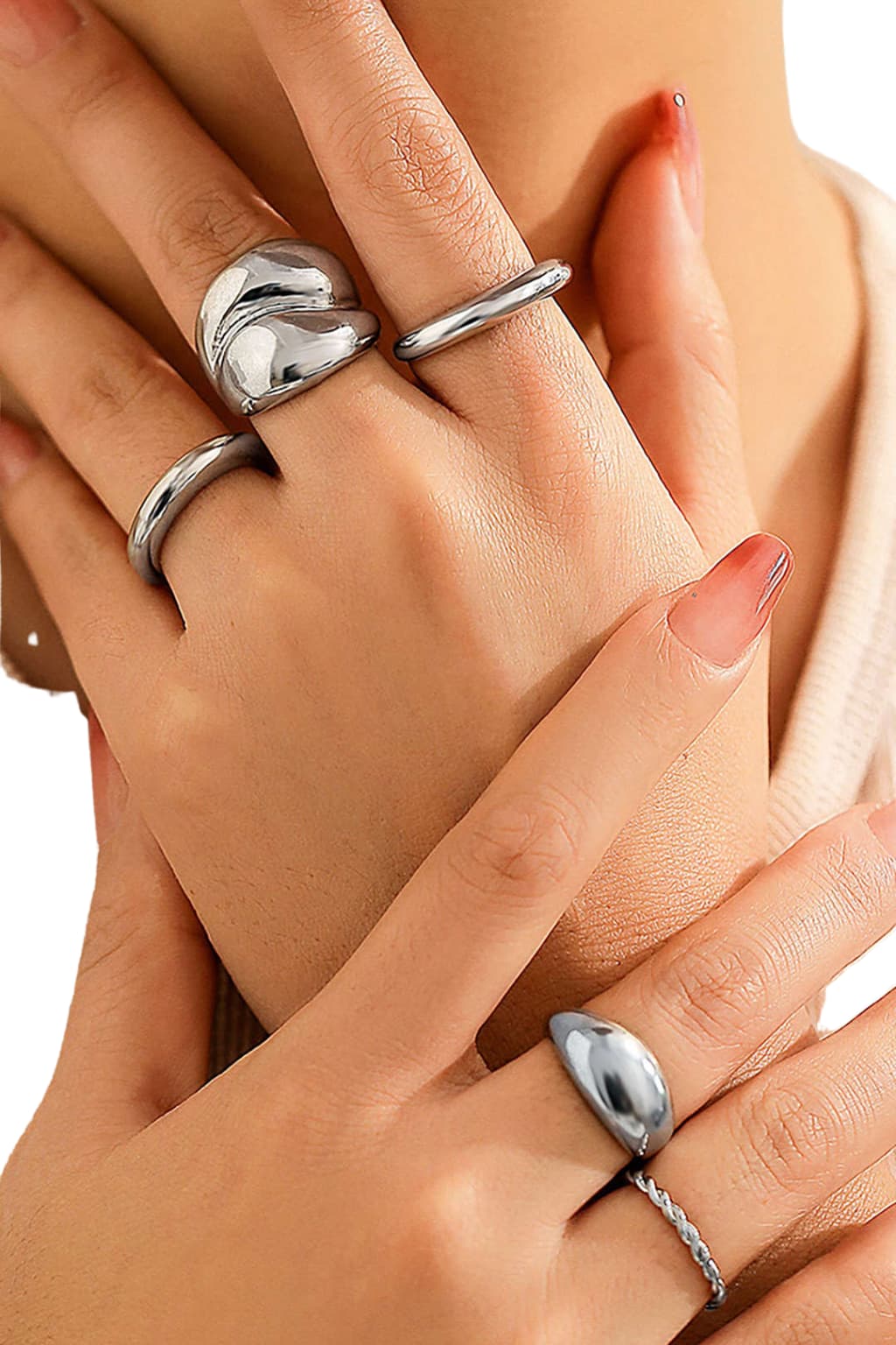 Women’s Gold Metal Ring Set 4 Piece Layered Style